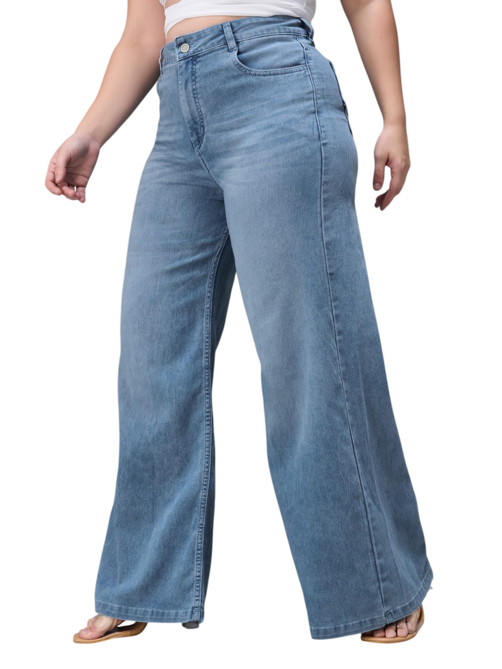miss chase a+ Women's Wide Leg High Rise Stretchable Denim Jeans-picture-10