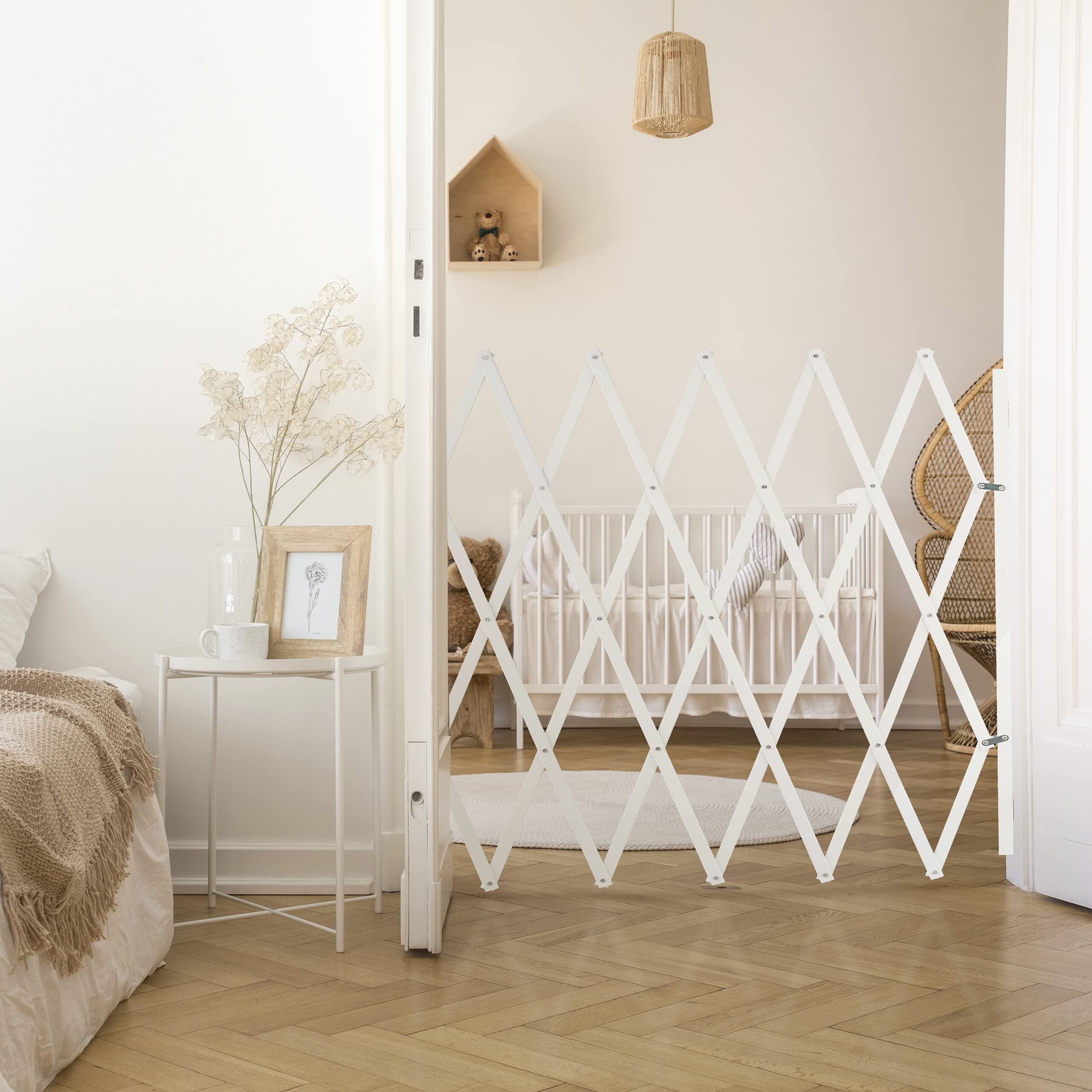 Relaxdays Cancelletto di Sicurezza per Cani, Recinzione Allungabile Fino a 130 cm, Alto 87,5-100 cm, in bambù, Bianco