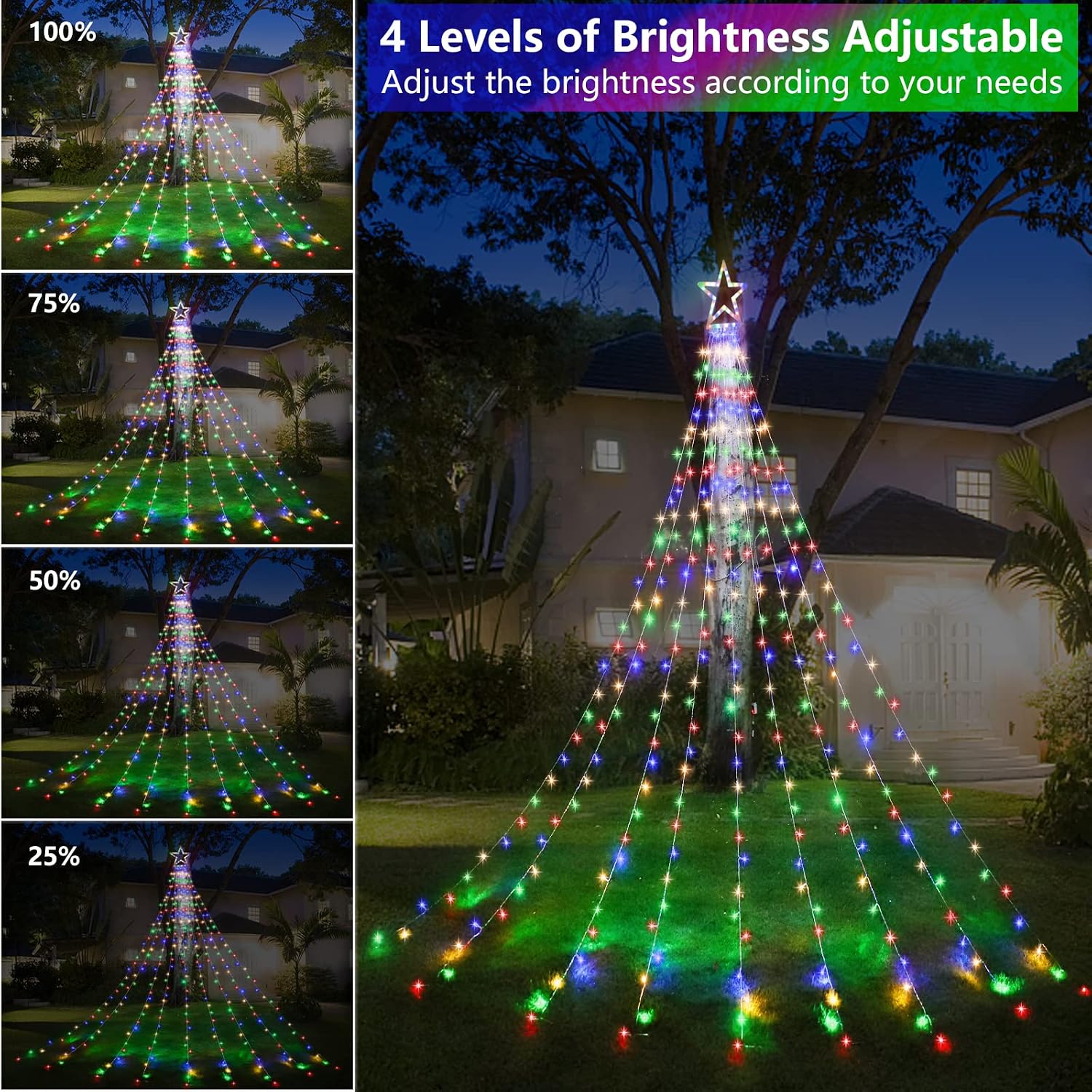 Decute Christmas Decorations Star String Lights Color Changing 11 Modes and Timer with Remote, Waterproof 320 Led Tree Toppers Fairy Lights for Outdoor Yard Garden Backyard Holiday Decor