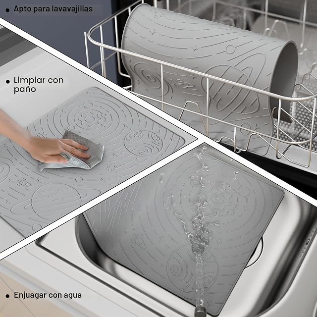 Foto 5 de 8 de OHMO Alfombras para Comederos Perros y Gatos, Impermeable,(Ceniza, 60x40cm)