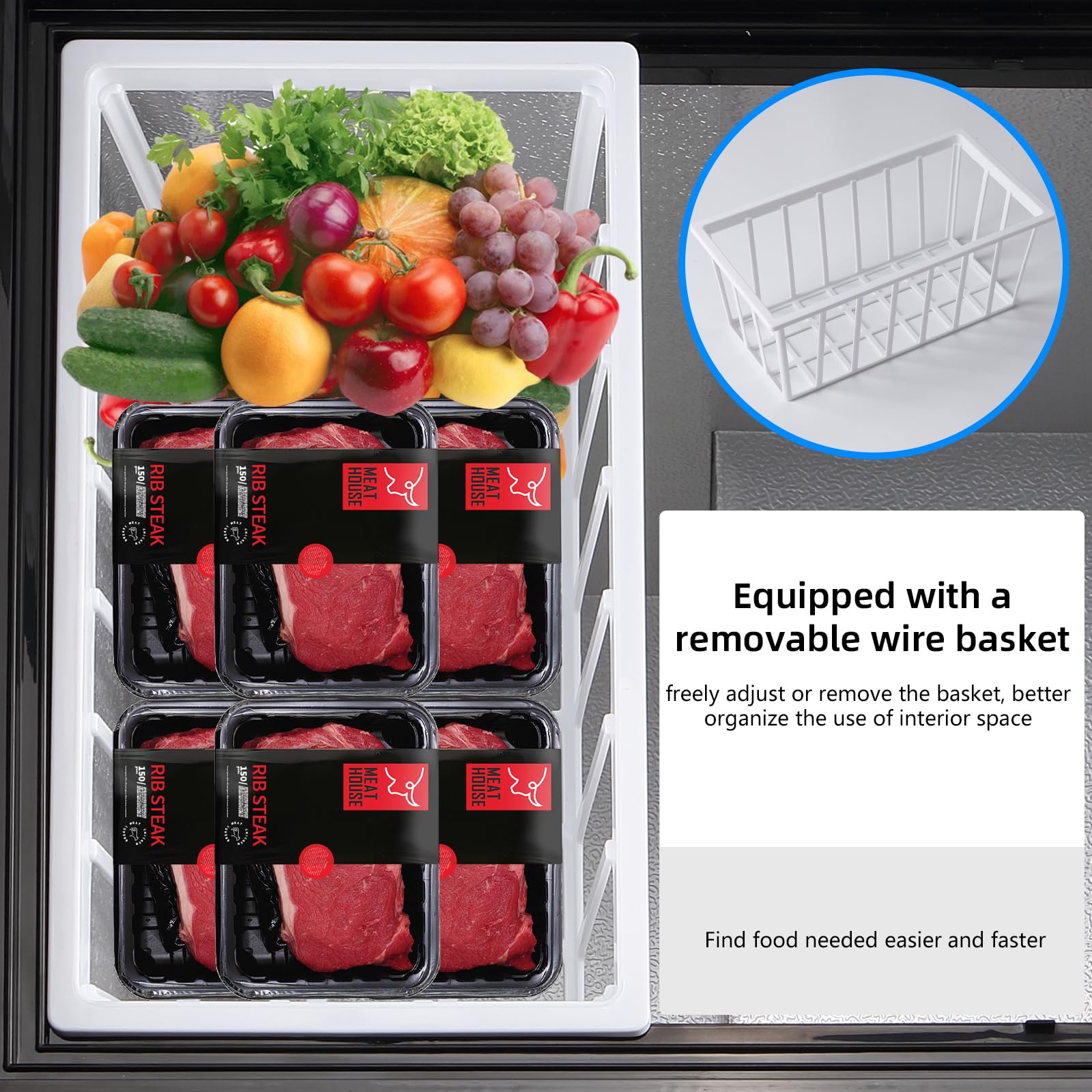 Geekman Chest Freezer 3.5 Cubic Feet Capacity with Removable Basket, Defrost Water Drain, 6 Level Adjustable Temperature, Energy Saving, and Top-Open Door for home, bar, office (Black) on Fridge.com