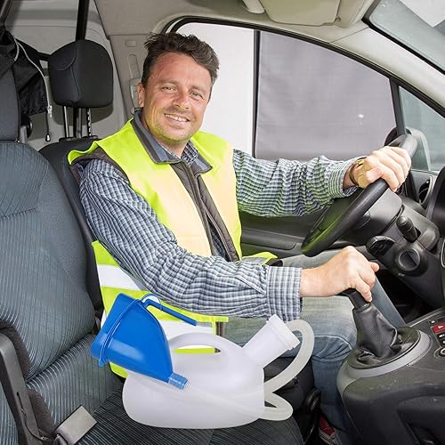 Miniatura 6 de Orinal unisex con tapa y embudo, botella de orina portátil para hombres y mujeres, 67.6 fl oz de gran capacidad, urinarios reutilizables machos