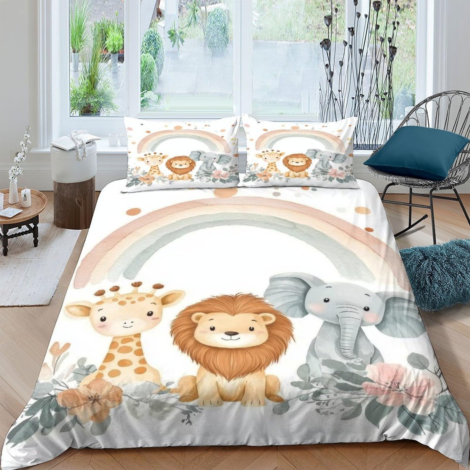 Ctjqhvkz Style-5 3D Printed Safari Animal Fitted Sheet Microfiber Cute Lion Elephant Giraffe Mattress Cover For Bedroom Guest Room Decor Single（135X200cm）
