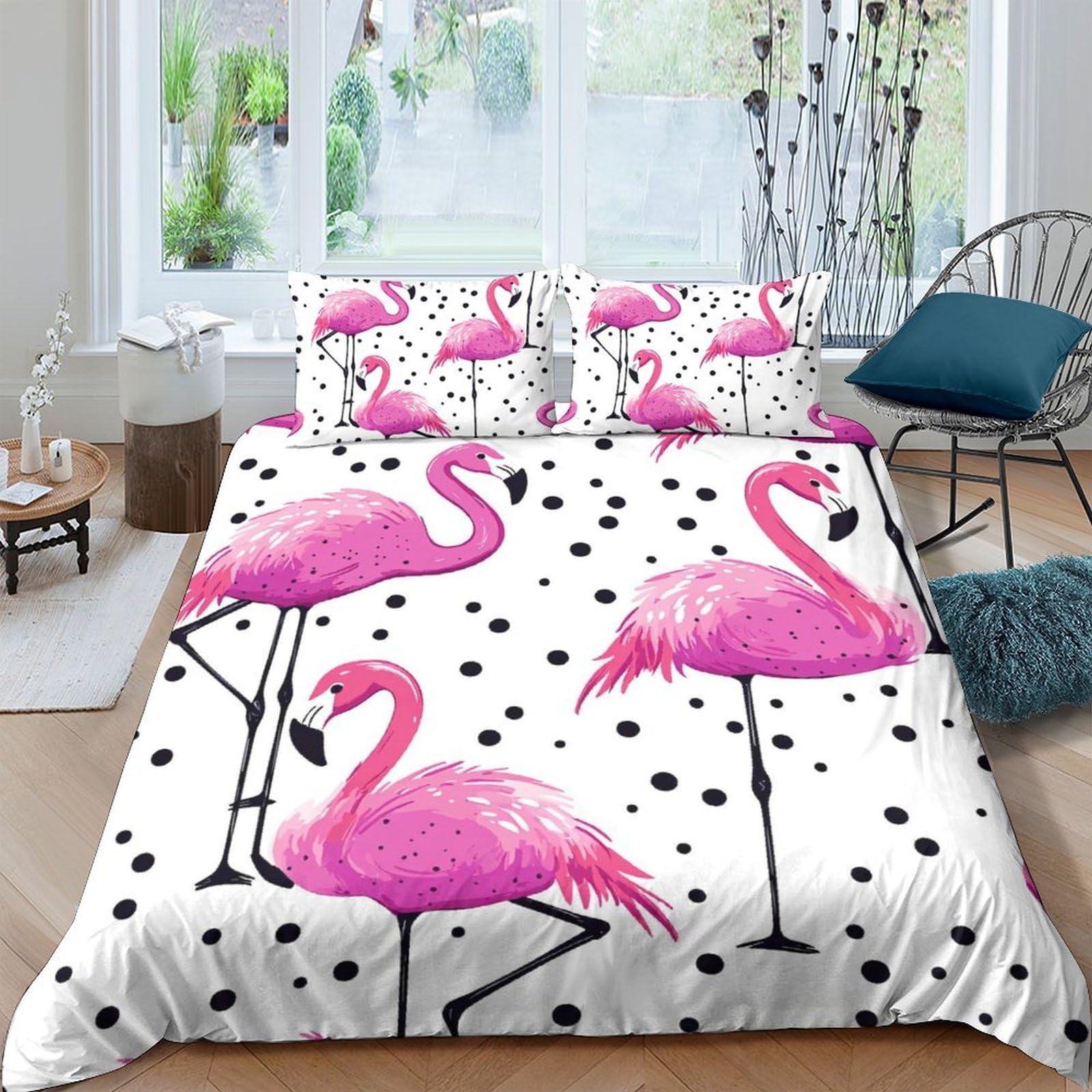 Ctjqhvkz Style-6 3D Printed Pink Flamingo Fitted Sheet Microfiber Soft Decorative Polka Dot Bed Cover For Bedroom Dorm Mattress Protection Single（135X200cm）