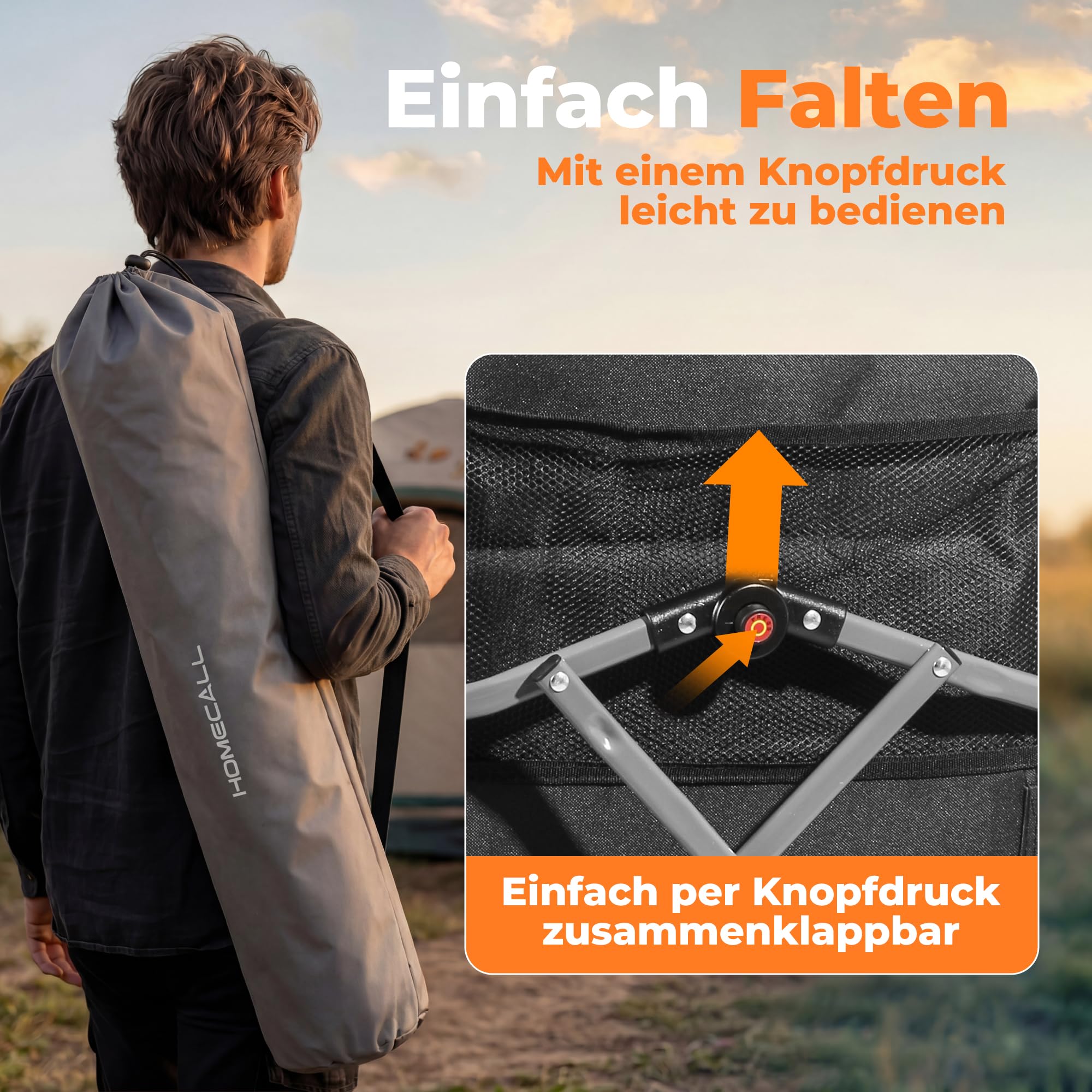 Campingstuhl Faltbar mit Gepolstert Kopfstütze Hochlehner, 150 kg Belastbar