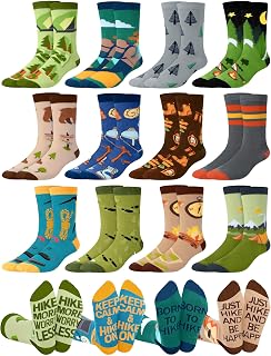 12 Pairs Men's Hiking & Basketball Crew Socks Funny Cotton Outdoor Sports Socks Hiking Gifts for Sports Lovers