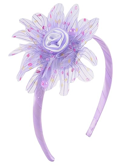 Yellow Bee Purple Cotton Ruffle Flower Hairband with Pearl Detailing for Girls