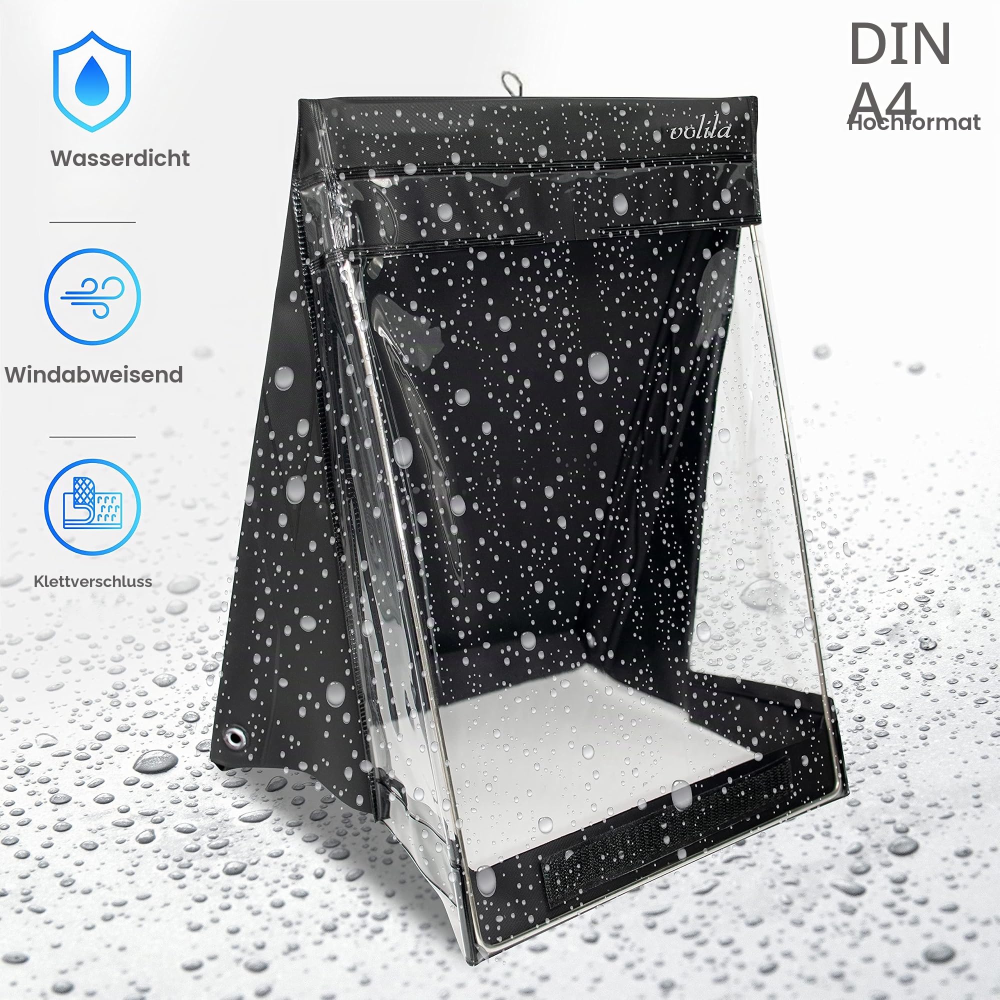 volila Wasserdichtes Klemmbrett A4 - (33,6 x 25,6 cm) Hochformat A4 Klemmbrett mit transparentem PVC-Bildschirm, Klettverschluss zum Schutz von Dokumenten vor Regen, Schnee und Staubpartikeln