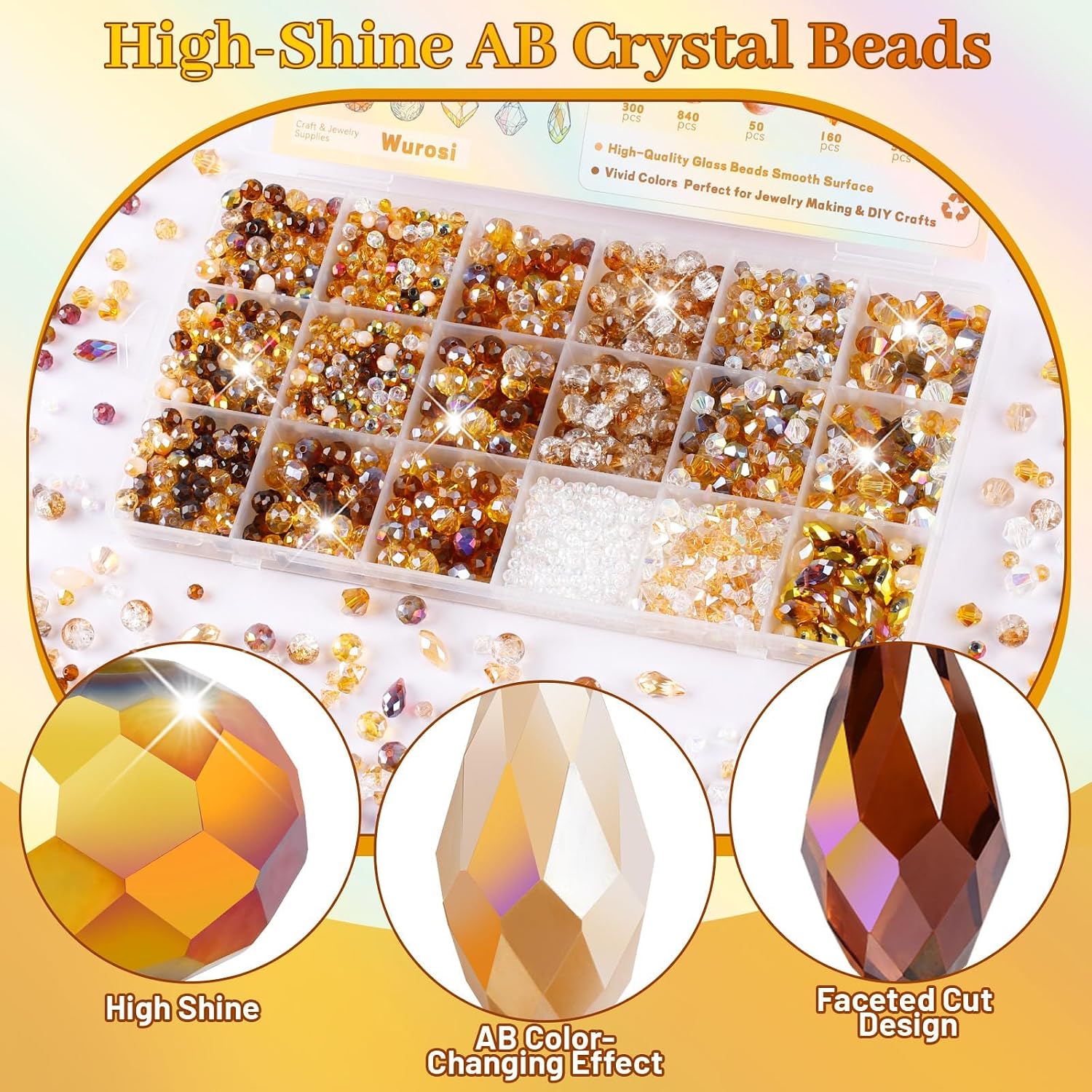 1750 Pcs Champagne Crystal Glass Beads for Jewelry Making with Box image 4