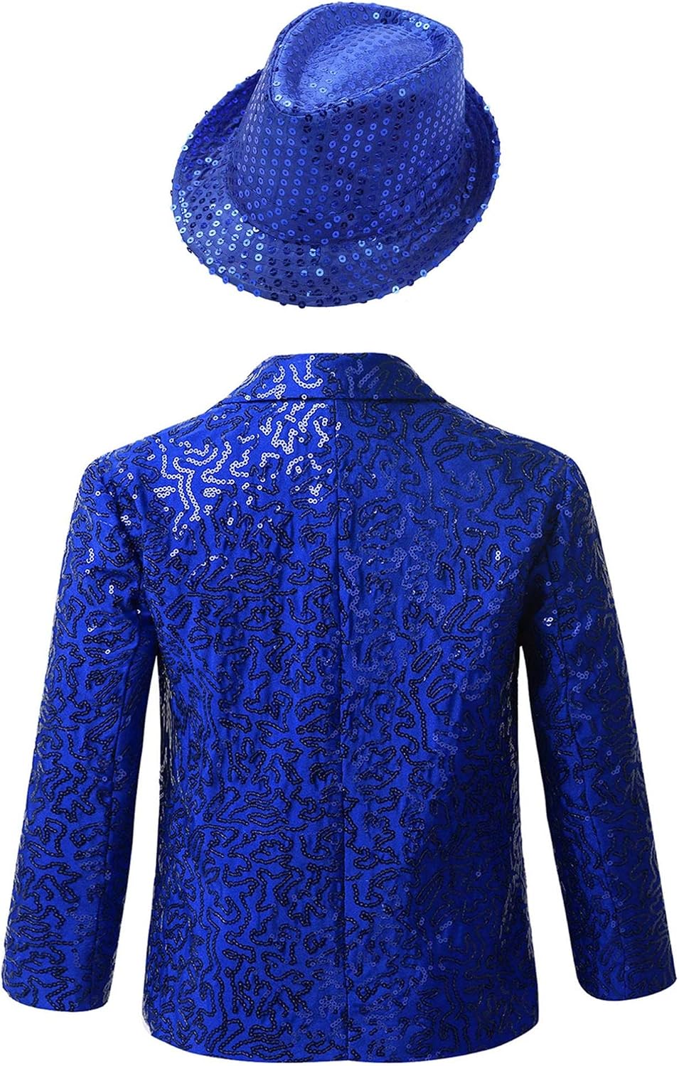 Jhaoyu Kids Boys Lapel Tuxedos Blazer Coat Celebration Party Formal Suit Shinny Sequin Long Sleeve Jacket with Hat