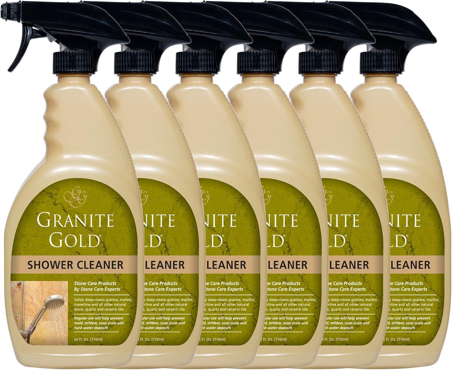 Granite Gold Shower Cleaner Spray for Quartz, Granite, Marble, Ceramic, and Other Stone Tub Surfaces, Made in the USA, 24 Fl Oz (Pack of 6)