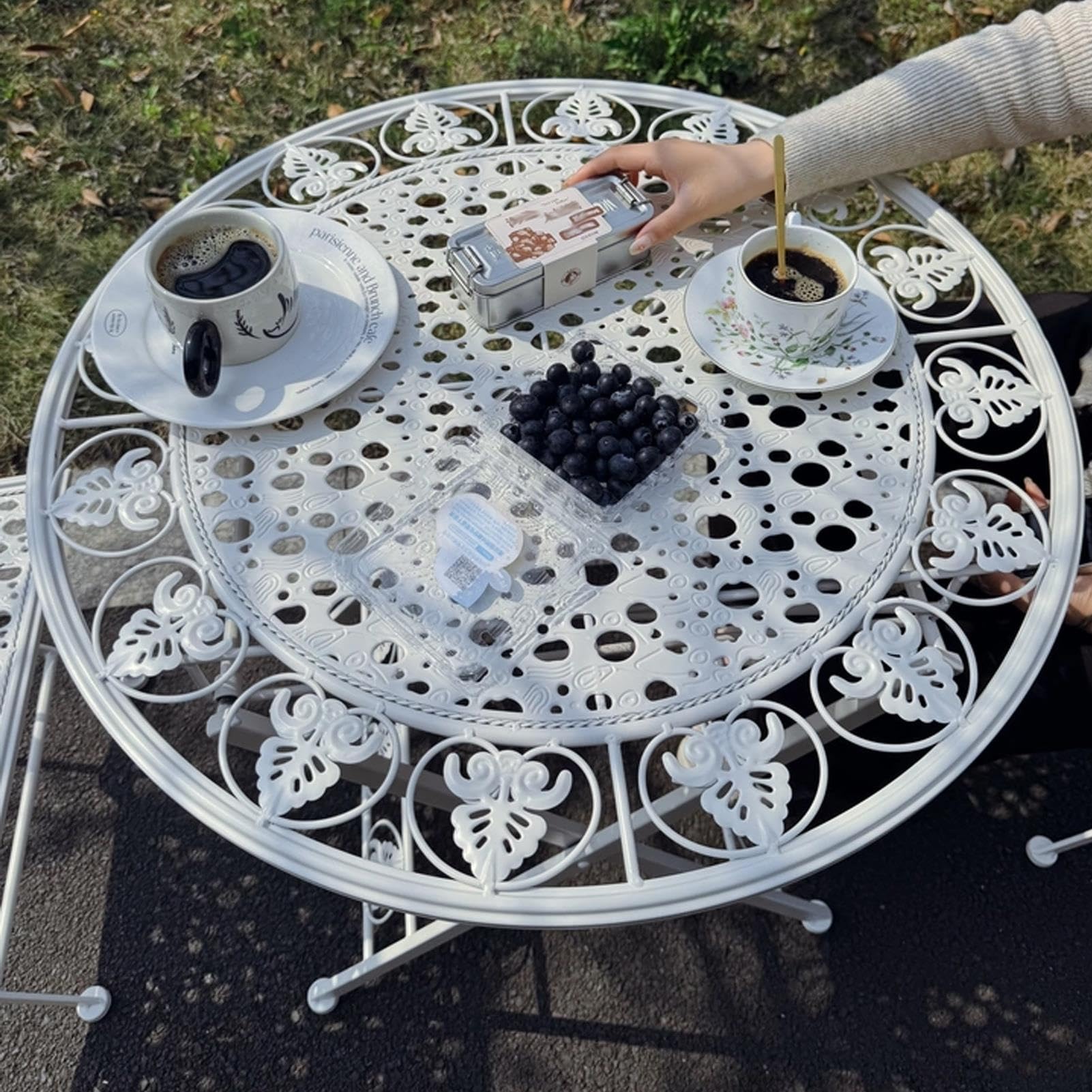 Set Bistrò Pieghevoli Bianche, Tavolo E Sedie Metallo 3 Pezzi