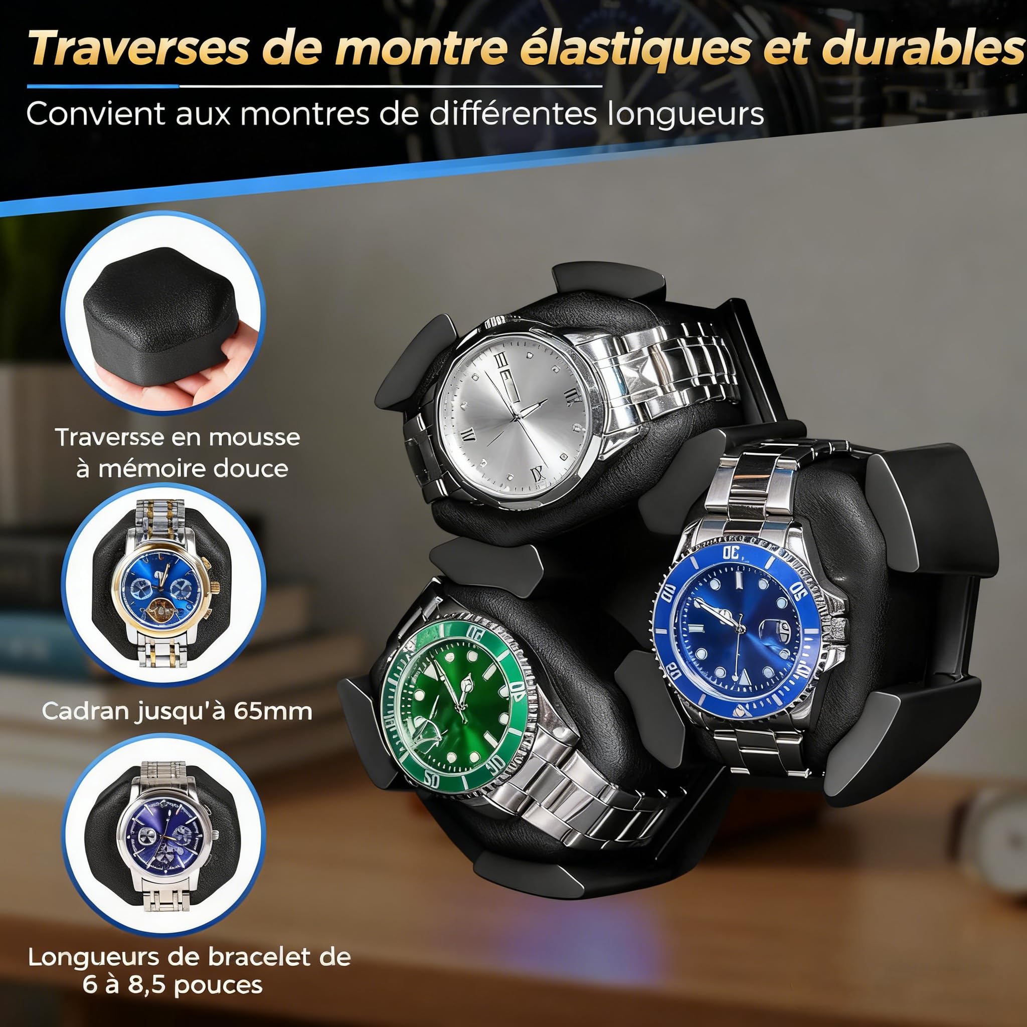 ANWBROAD Remontoir de montre 6 montres avec LED et moteur super silencieux rotateur 4 modes rotatifs Boîte à montres Shaker avec câble USB Cadeau UJWW003Y