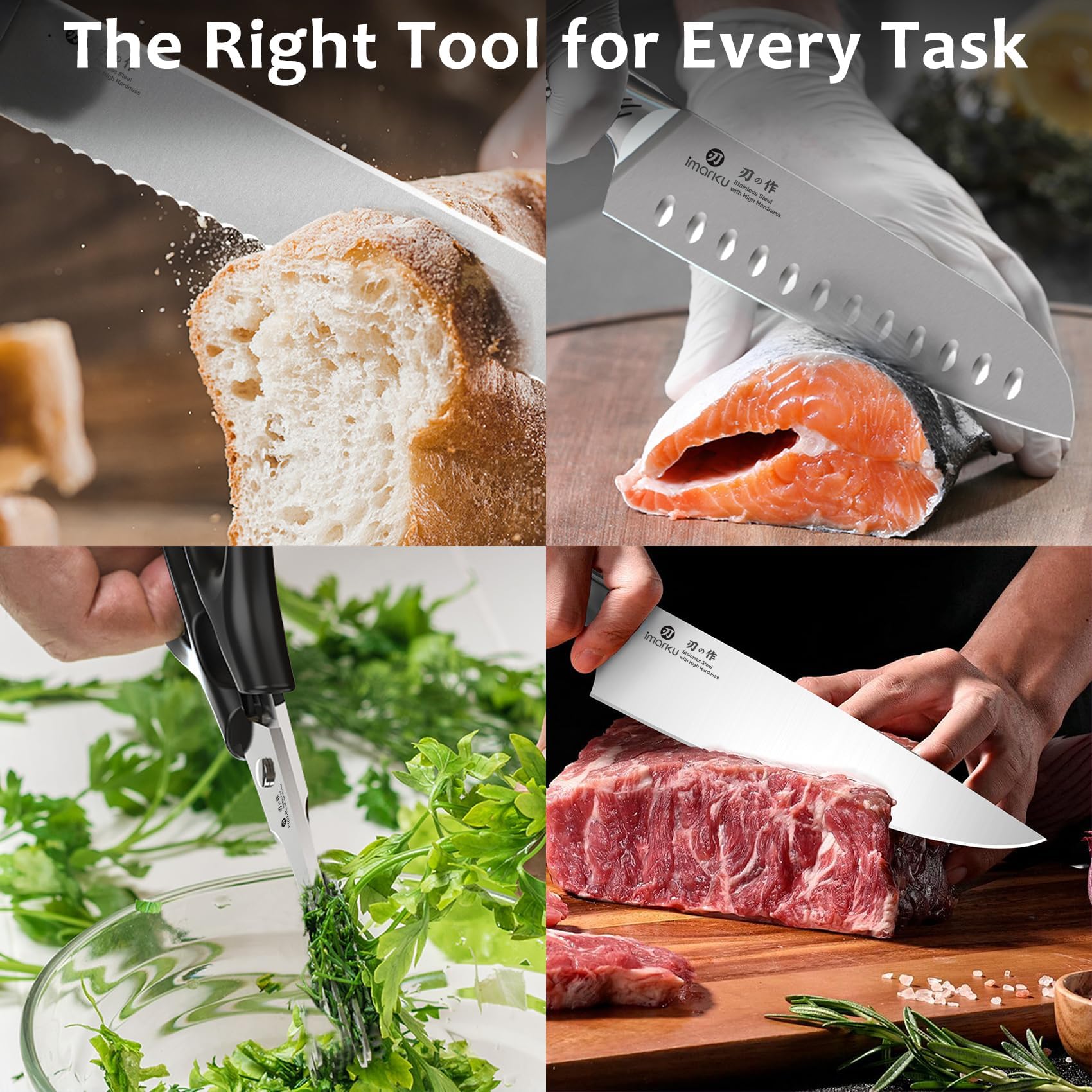 imarku Set Coltelli da Cucina Professionali, 14 Pezzi Coltelli Giapponesi in Acciaio Inossidabile Forgiato, Con Ceppo Coltelli in Legno e Affilatore, Impugnatura Antiscivolo per Cucina Masterchef