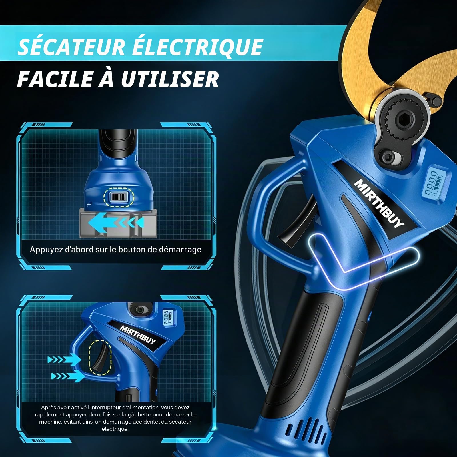Sécateur Électrique Sans fil, Professionnel Secateur avec LCD affichage, Diamètre de coupe max 65mm, pour tailler les arbres ainsi que les arbres fruitiers, pour Makita 18V (no batterie)