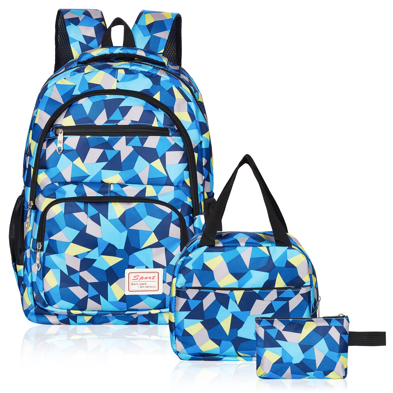 Sciphylia Cartable Fille Primaire Garcon Imperméable Sac a Dos Enfant Fille CP CE2 Elementaire 3 en 1 Sac à Dos Poids Léger avec Sacs à Lunch et Trousse pour CE1 CM1 CM2 D'école Étudiants, Bleu