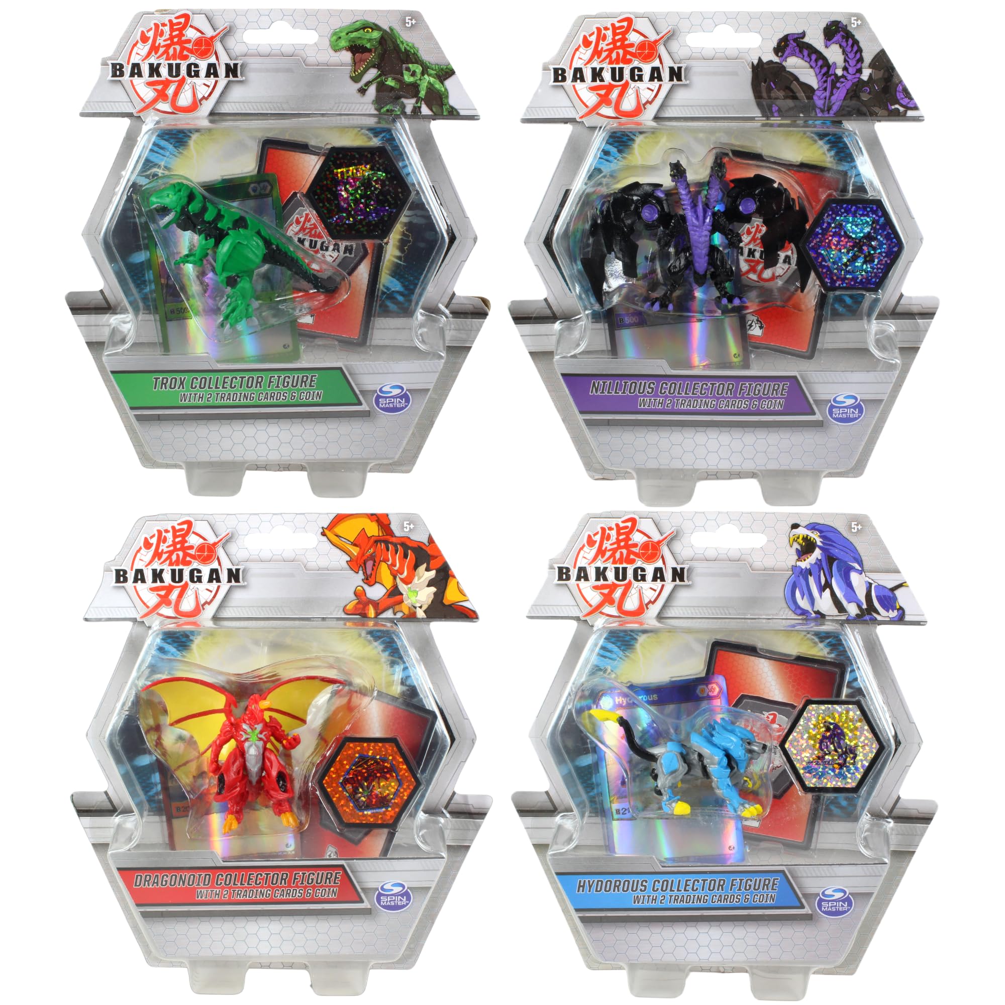 BAKUGAN Deluxe Collectible Non Transforming Action Figure Bundle - 2x Cards & 1x Coins in Each Pack - 4 Pack - Set 1