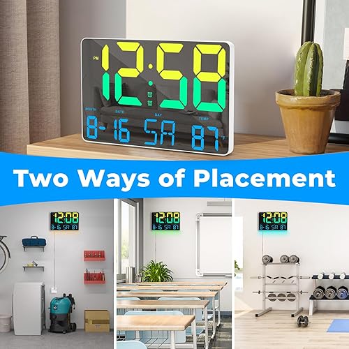 Miniatura 5 de Poeroa Reloj de pared para dormitorio, reloj de pared digital LED de 11.5 pulgadas, pantalla grande, con control remoto, atenuador, calendario,