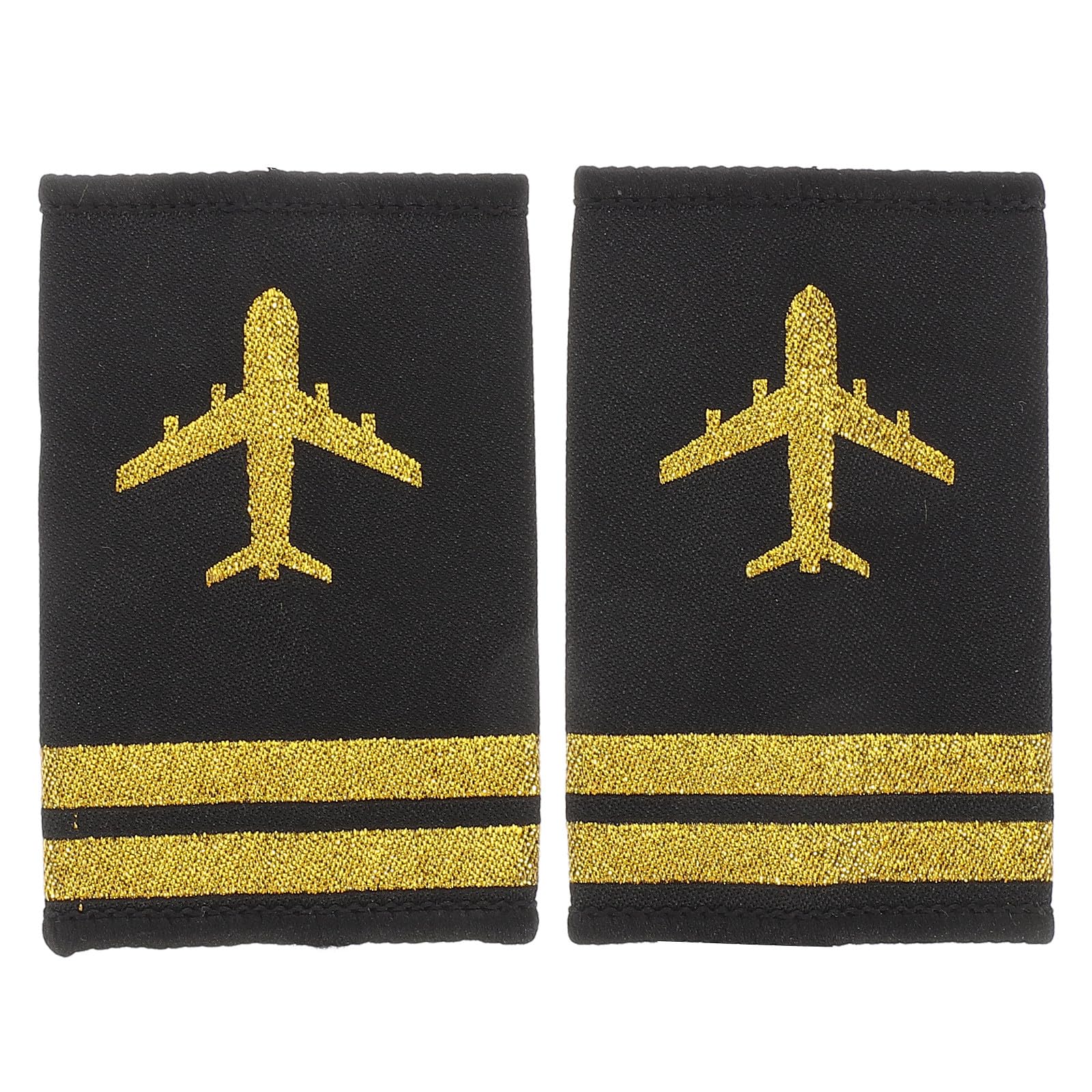 1 Pair Airline Pilot Epaulettes 2 Bars Captain Uniform Shoulder Boards Badge for Cosplay Performance Flight Attendant and Airplane Costume Accessory Black