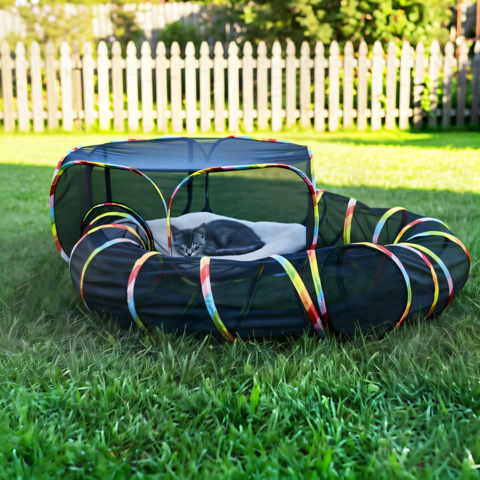 2-en-1 Tunnel pour Chats et Parc de Jeu, Parc Pliable pour Animaux Domestiques pour Chats, Lapins, Furets, Chiots, Respirant, Imperméable, Parc de Jeu Extérieur Portable pour Jardin, Balcon, Camping