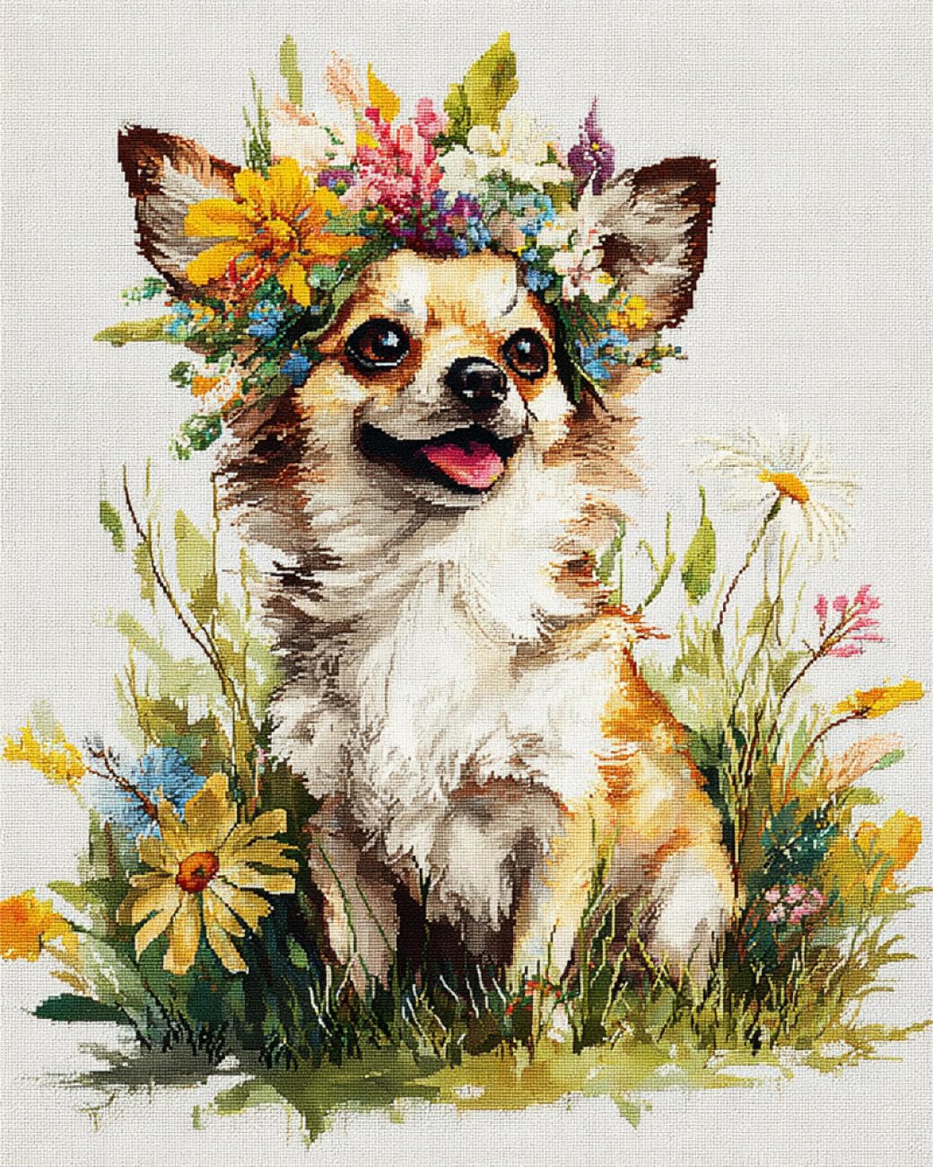 AYAOYANGGO Dogs Animals DIY Bead Embroidery Kits Chihuahuas and Flowers Needlepoint Handcraft Kit DIY Beaded Painting 3D Tapestry Bead Cross Stitch Set 50x60cm