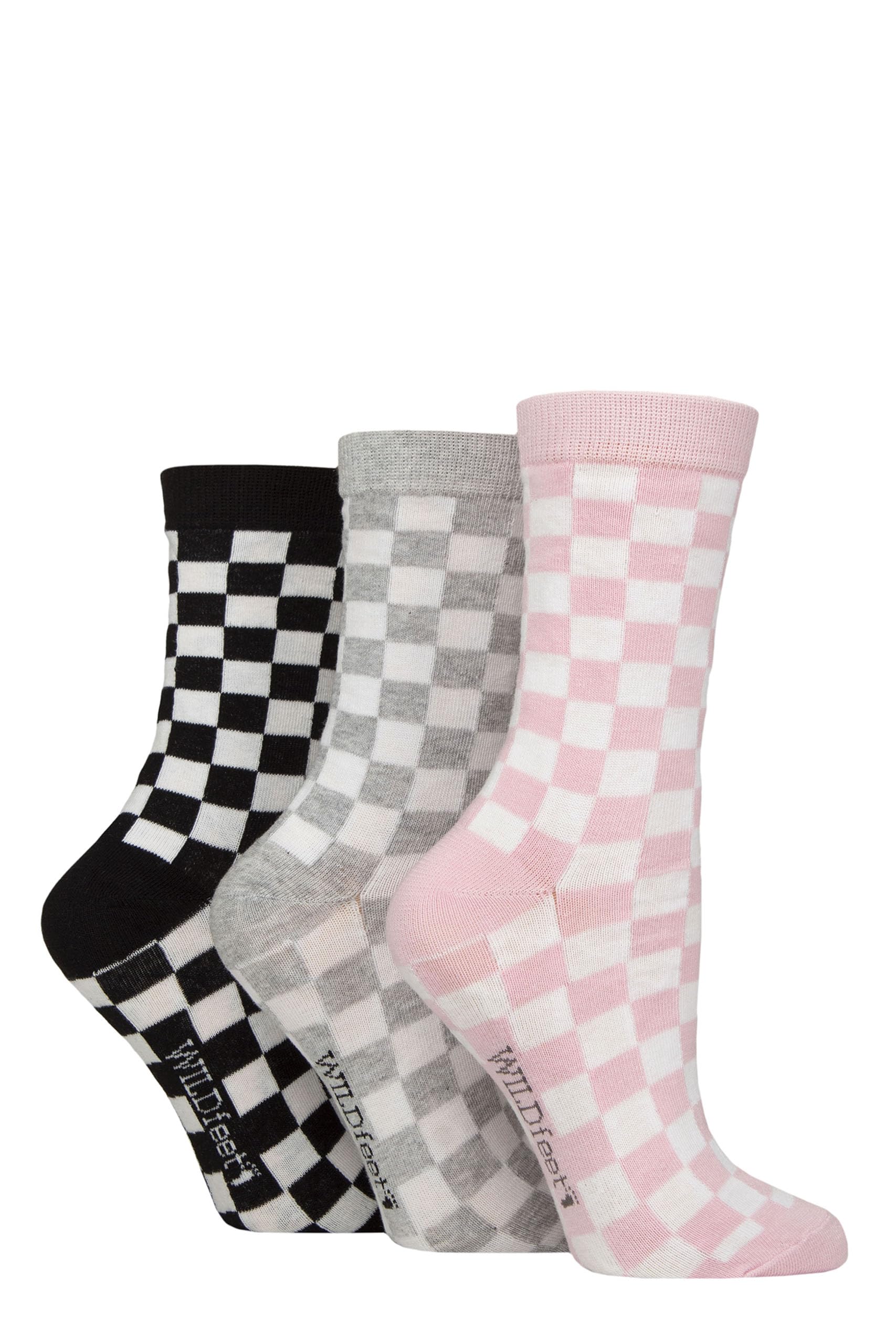 Sockshop Women's Checker Print Wildfeet Cotton Novelty Patterned Socks Pack Of 3 (Uk, Numeric, 4, 8, Regular, Regular, )