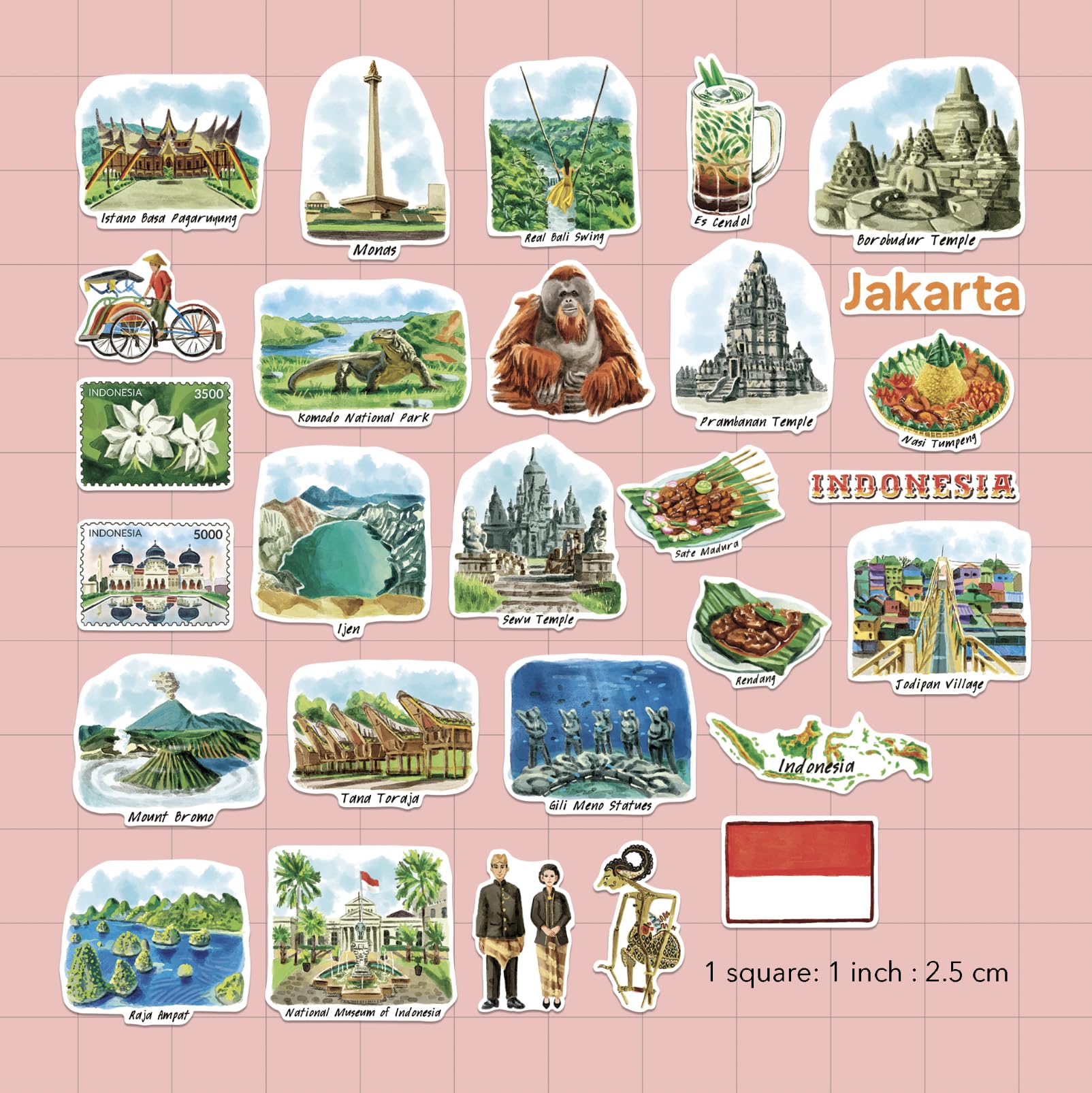 Autocollants Voyage Cambodge Navy Peony - 28 Stickers Découpés Angkor Wat | Journal, Décoration