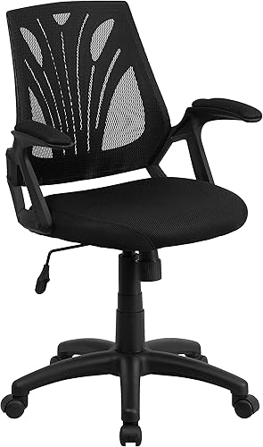 Flash Furniture Sam Silla de oficina giratoria de malla negra con brazos abiertos