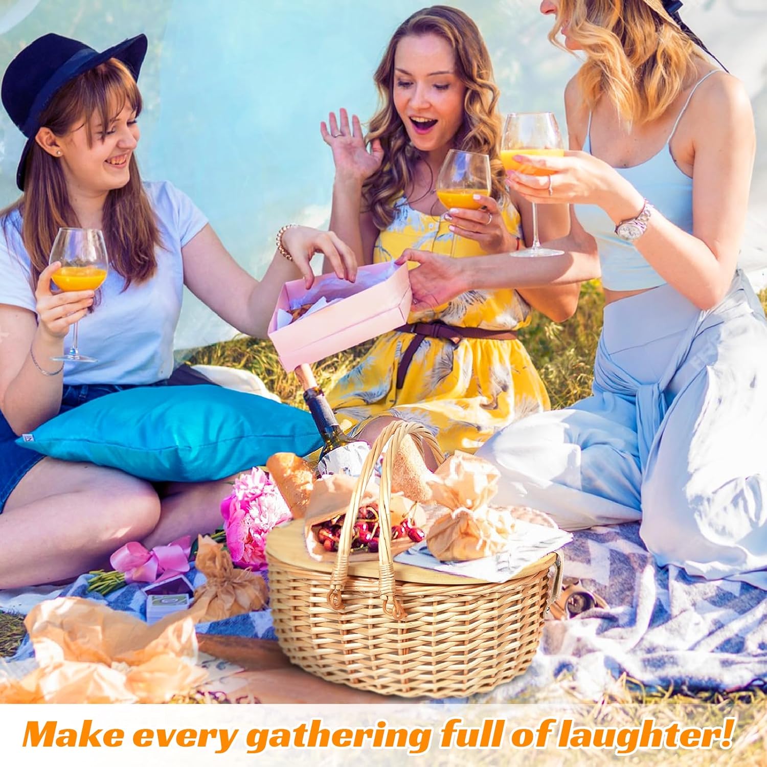 Hap Tim Wicker Picnic Basket Set with Charcuterie Boards for 2 - Unique Gifts Ideas for Couple, Engagement, Wedding, Bridal Shower, Family, Christmas, White Elephant Gifts for Adults(Y2408A-1)