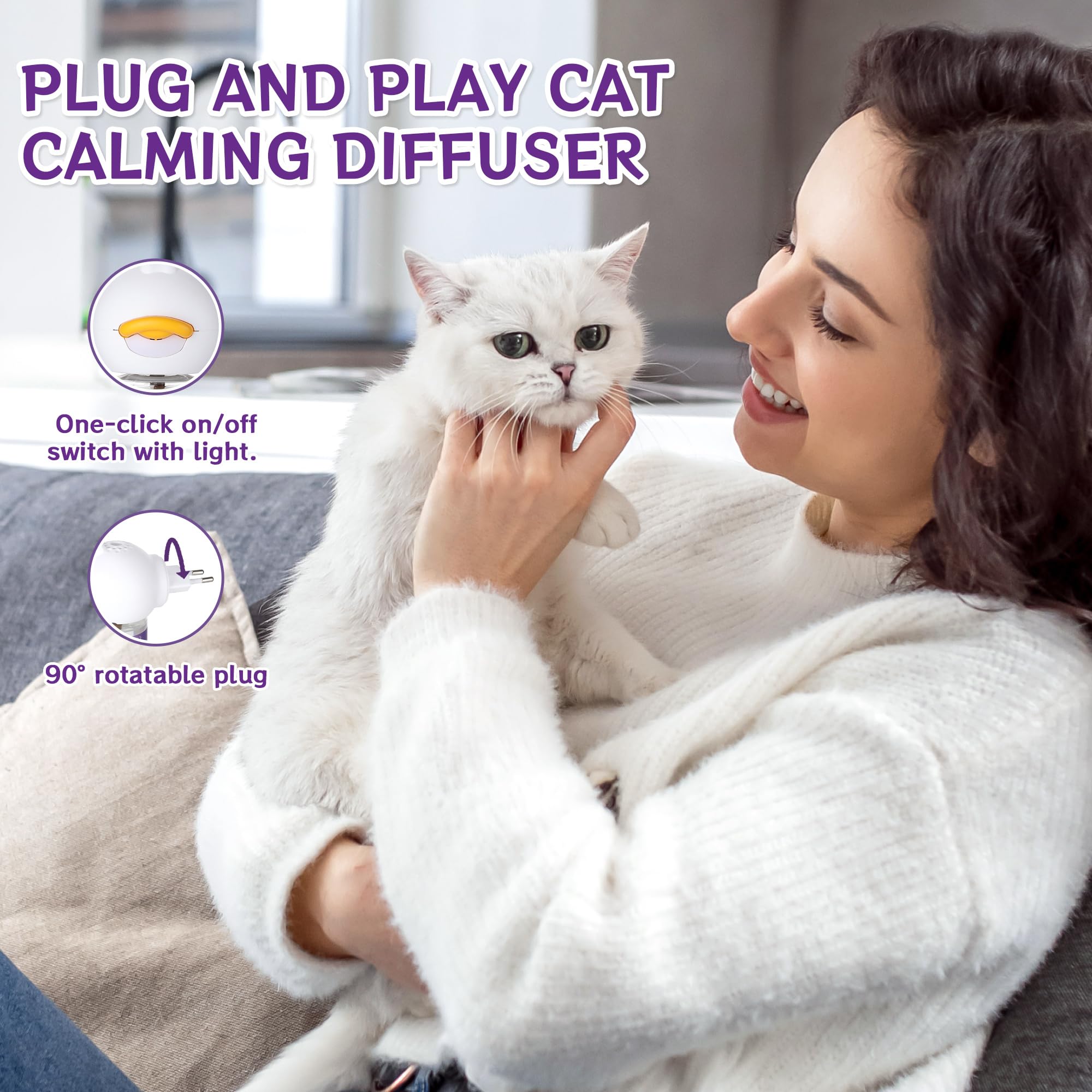6-IN-1 Katze Pheromon Beruhigende Diffusor (2 Stecker + 4 Refills), Pheromon Diffusor für Katzen, Angst lindern, Helfen, Kämpfe zu reduzieren, Sprühen & Kratzern, Drogenfrei & Geruchlos Sicher 120 Tag
