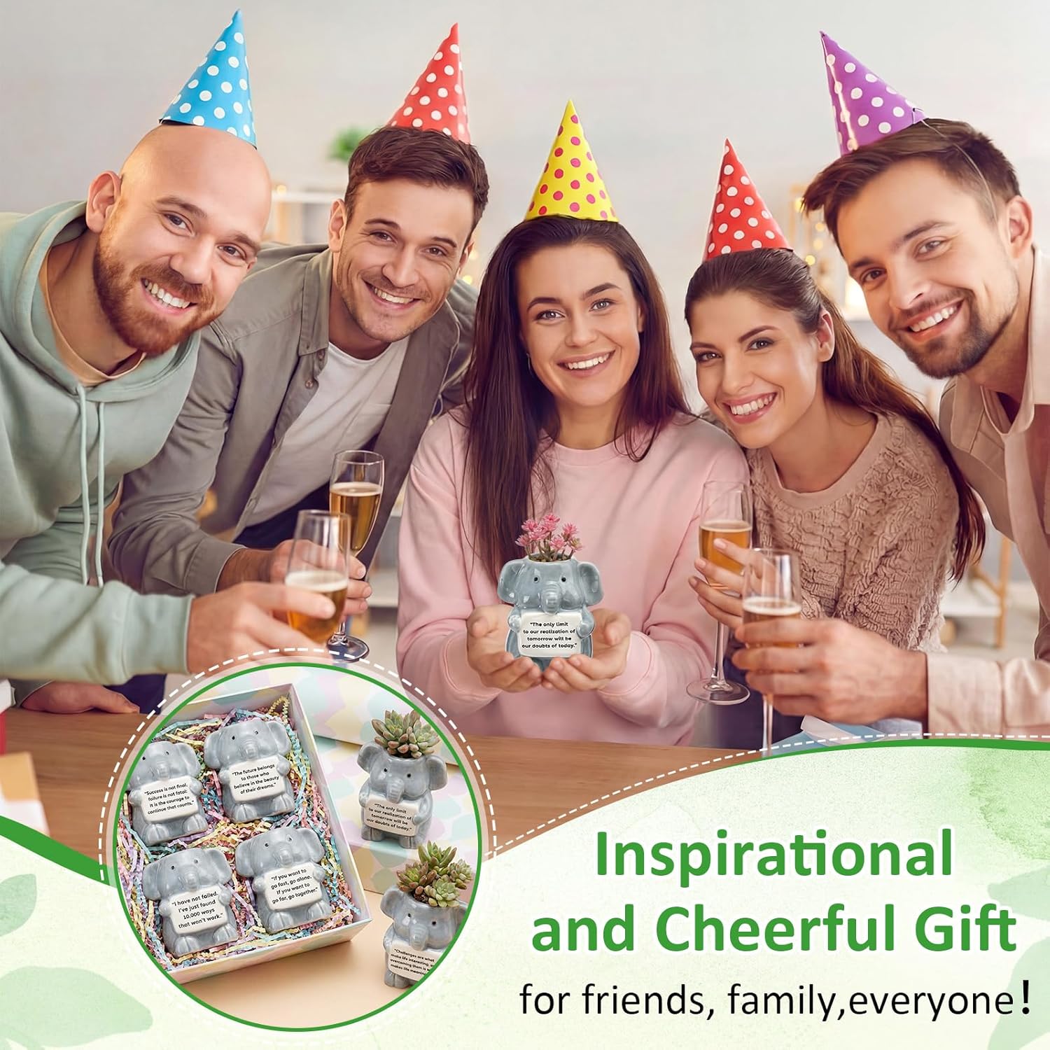 6 Pack 2.95 Inch Cute Elephant Ceramic Succulent Planter Pots with Drainage Hole Mini Inspirational Flower Planter Tiny Cactus Pot for Indoor Outdoor Plant Encouragement Gift for Women Men