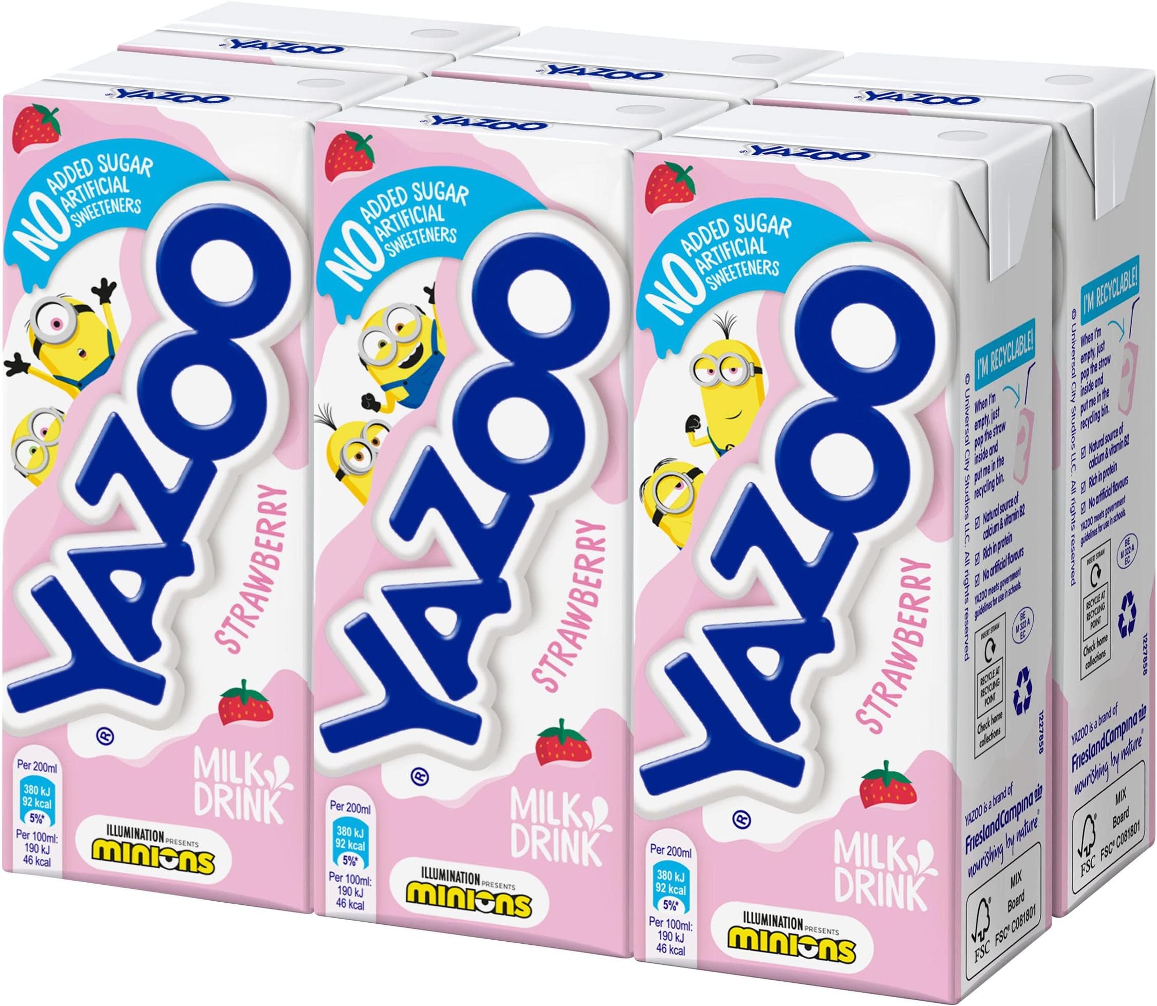 Yazoo Strawberry No Added Sugar, 6 x 200ml