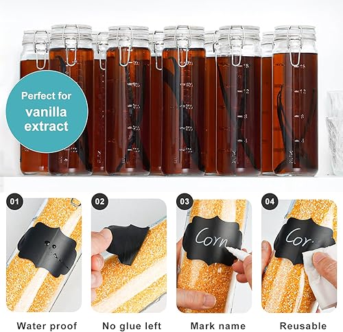 Miniatura 2 de Tarros de vidrio de 20 onzas con tapas herméticas para extracto de vainilla, paquete de 8 botellas de jugo de vidrio con tapas con bisagras y líneas