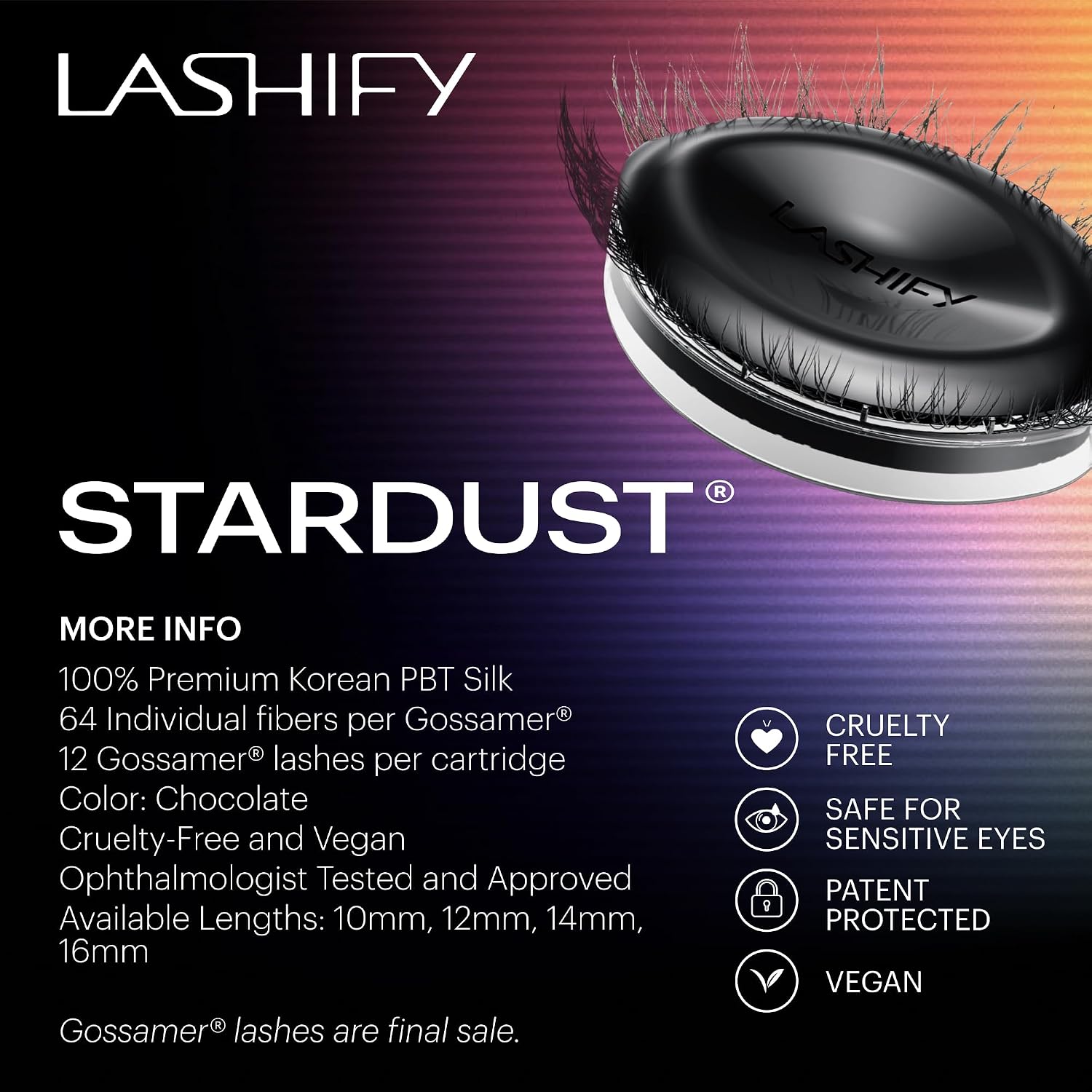 Lashify Stardust 12mm Gossamer DIY Eyelash Extensions Refill, The Multi-Length Multi Layered Lash, Thin Fibers of the Classic "C" Style, Chocolate Color, Easy False Lashes