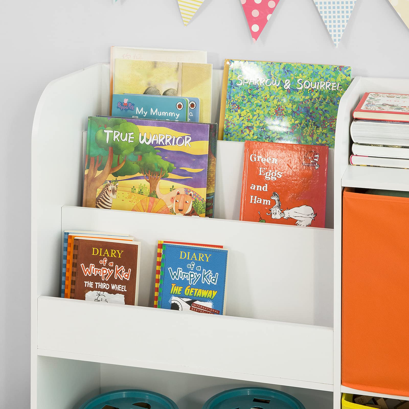 SoBuy KMB37-W Étagère de Rangement pour Livres et Jouets Enfant Bibliothèque Étagère à Livres Meuble de Rangement Multifonctionnel avec 2 Paniers