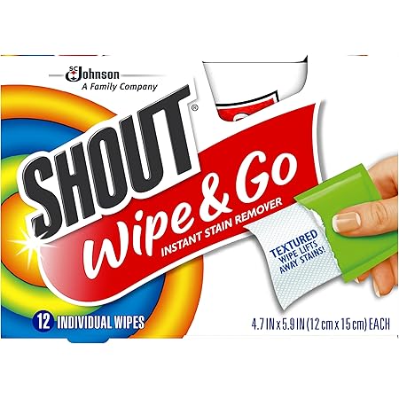 Shout Wipe and Go Instant Stain Remover, for On-the-Go Laundry Stains, 12 Count - Pack of 12 (144 Total Wipes)