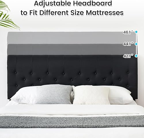 Miniatura 6 de Amyove Base de cama de tamaño matrimonial con cabecera curva, plataforma tapizada de tela con cabecera ajustable, base de colchón, fácil montaje, no