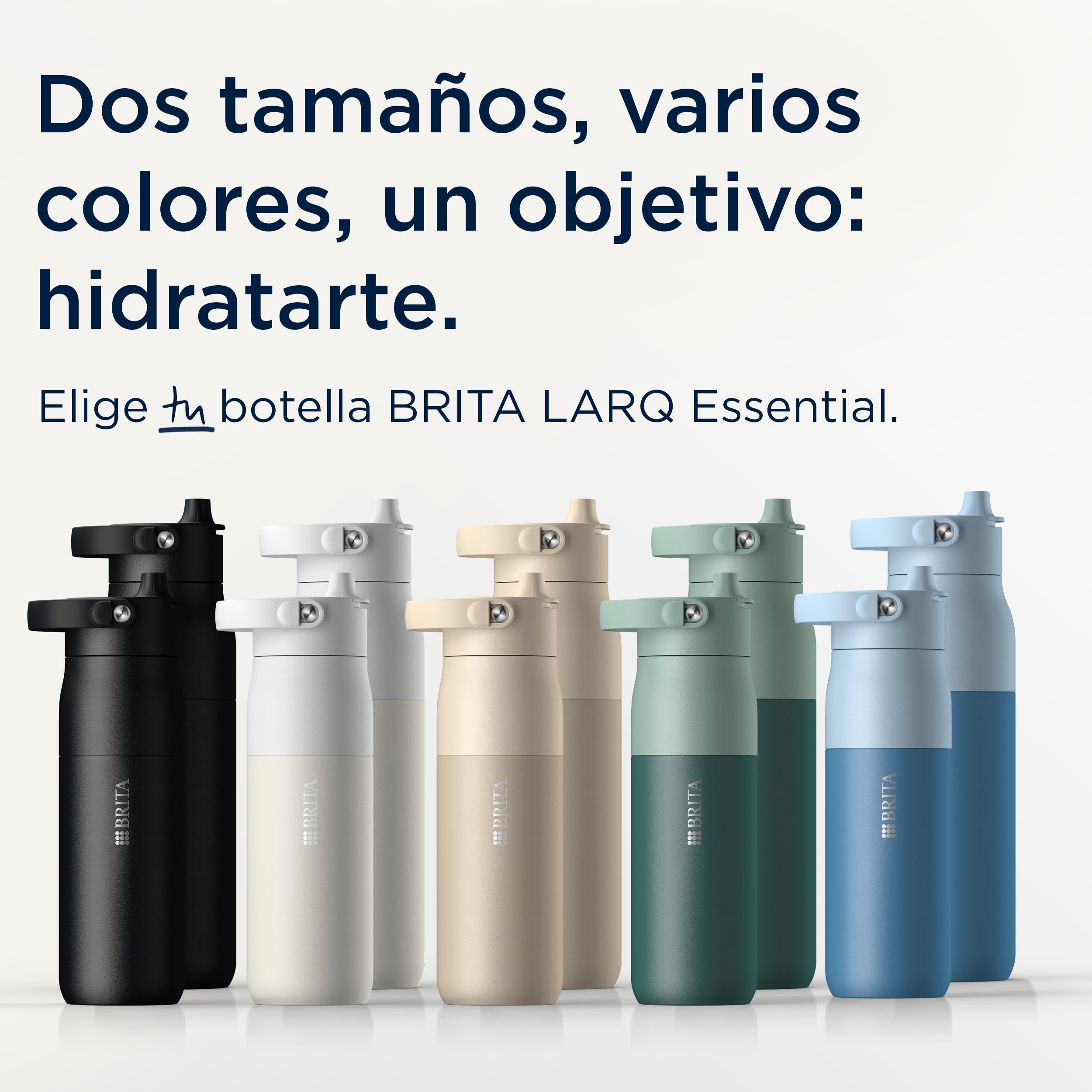 BRITA LARQ Essential botella con pajita Blanco 1000 ml. Botella de agua de acero inoxidable, con aislamiento de doble pared (hasta 24 h de frío), asa soft‑touch extraíble y apta para lavavajillas