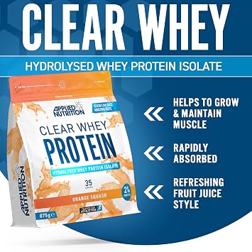 Applied Nutrition Clear Whey Protein Isolate, Clear Like Juice, 21g Protein, 35 Servings (Orange Squash), 875 g