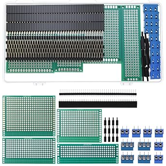 QWORK  46Pcs PCB Board Set, Double Sided Prototype Circuit Boards with Male/Female Header & Screw Terminal Connectors