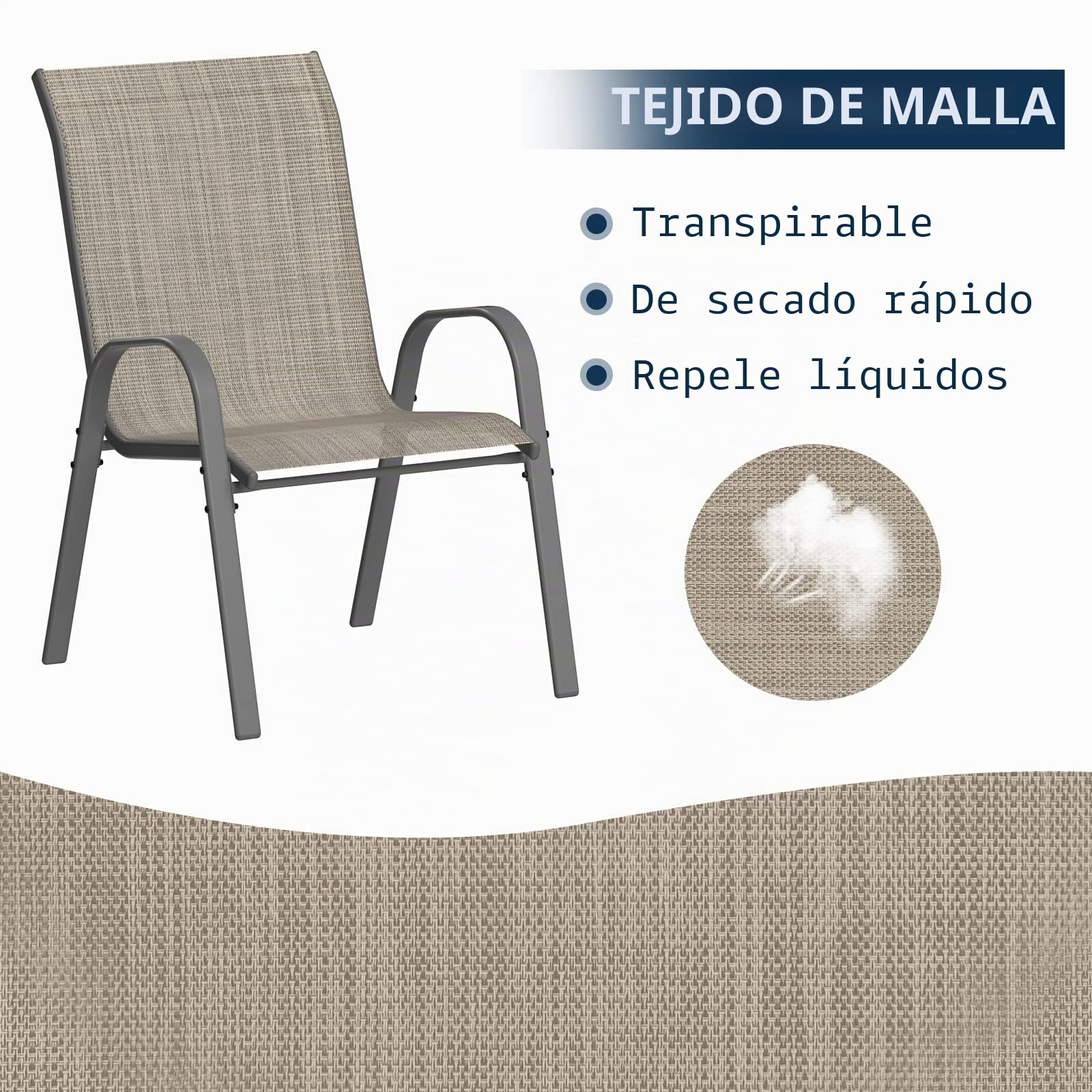 Amopatio Sillas Apilables de Exterior Set 4, Sillas Terraza Metal y Textilene con Brazos y Respaldo Alto, Impermeable, Anticorrosión, Carga 150kg, 72x60x96 cm, Marrón