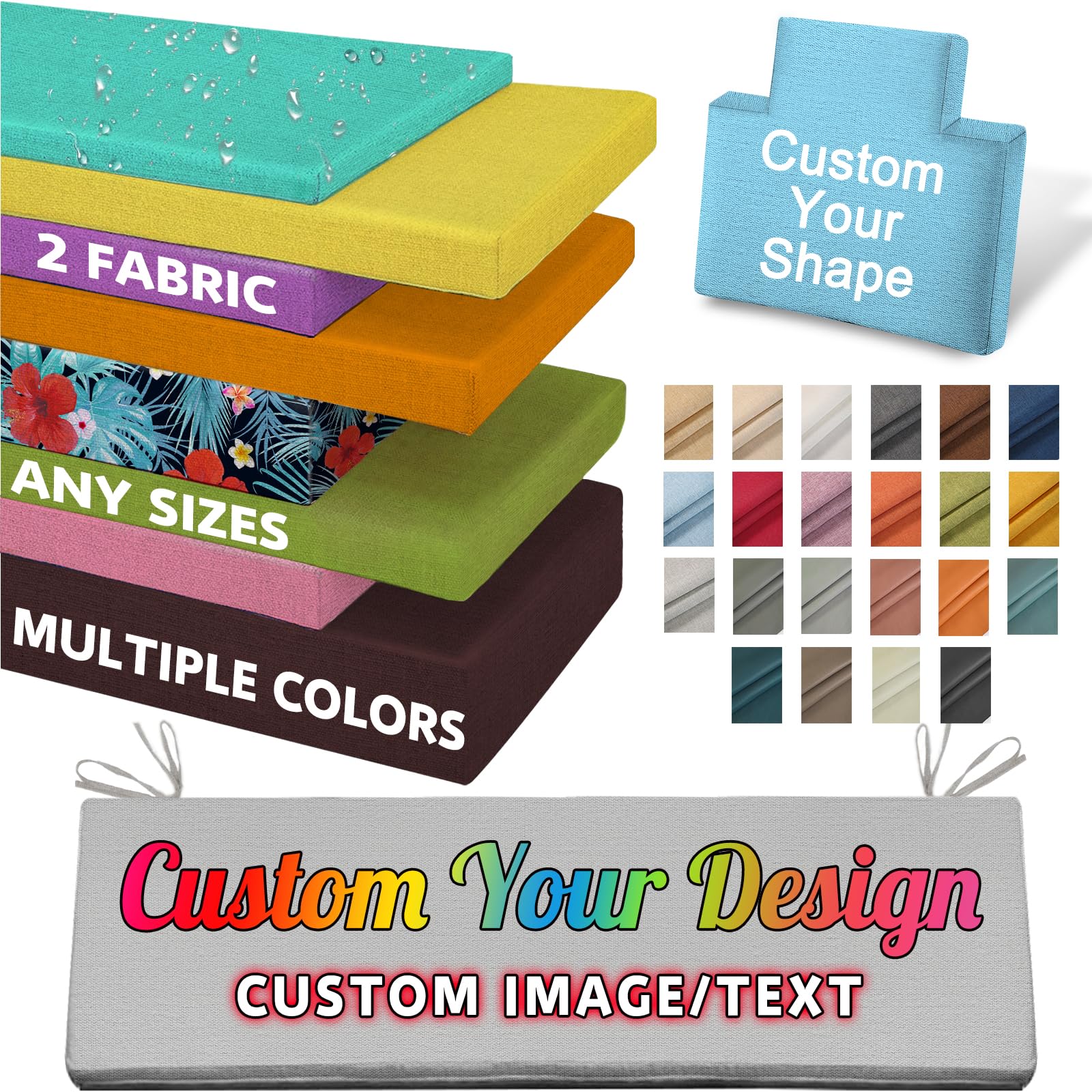 Amlion Custom Size Bench Cushions with Logo Text for Indoor/Outdoor Patio Furniture Cushion,Personalized Entryway Bay Window Seat Sofa Pad Cushion Customized with Your Own Design