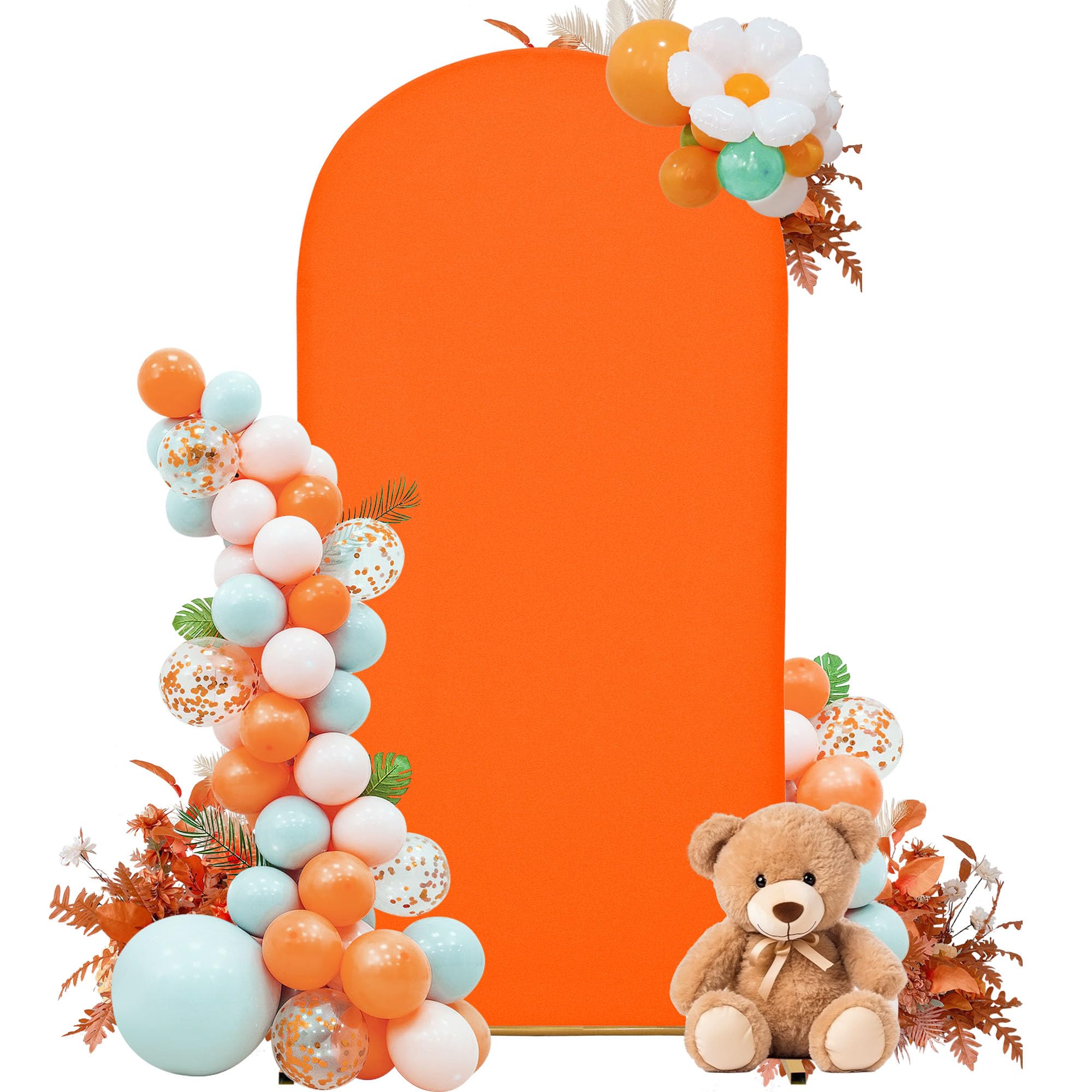 SUKAIKEQA 4FT Mini Arch Cover – Petite Stretch Fabric for Baby Showers, Kids’ Birthdays & Photo Corners – Orange Backdrop for Small Events &