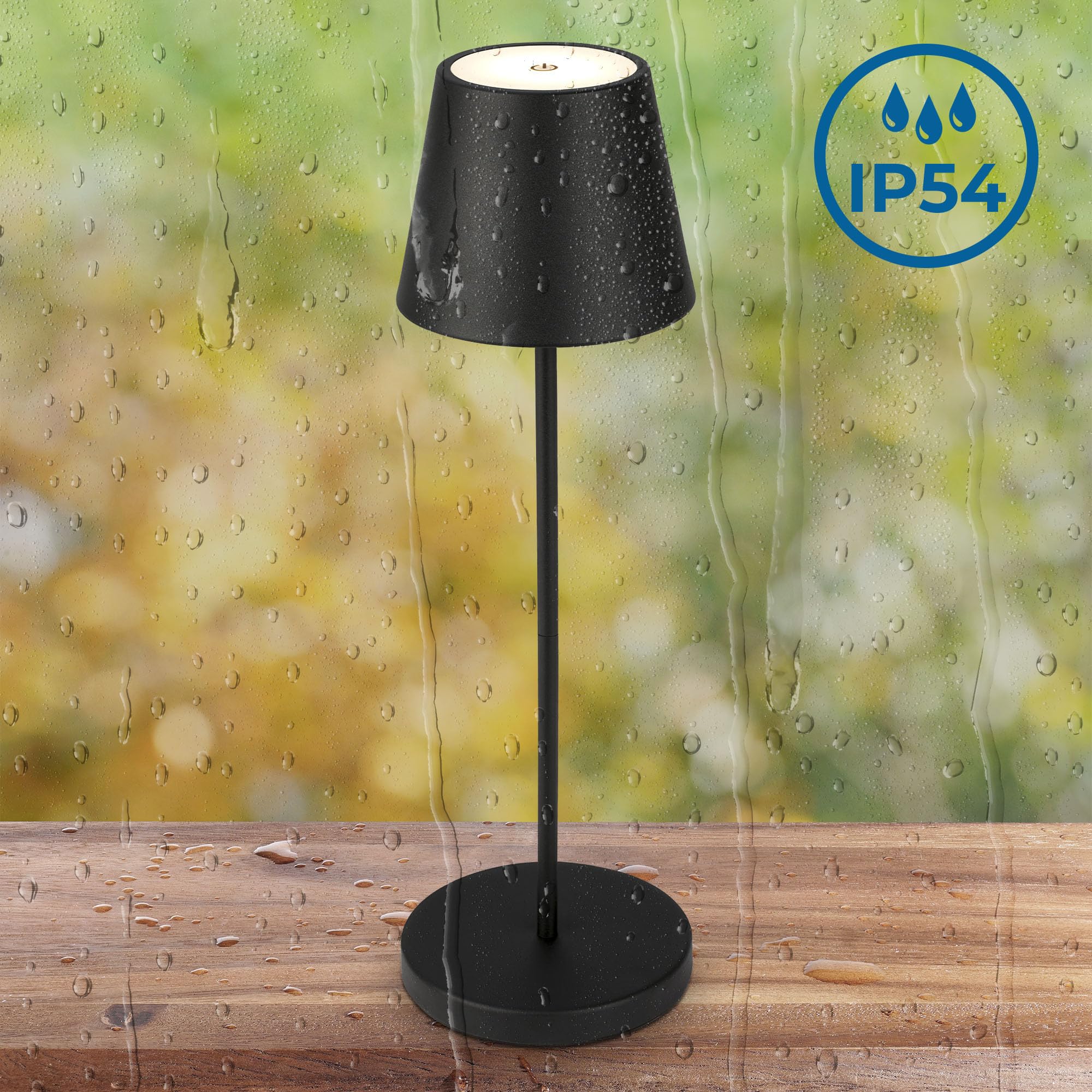 B.K.Licht - Lámpara de Mesa regulable Inalámbrica para Interior y Exterior, Recargable Lámpara de Mesita de Noche LED, Control Tactil, Luz cálida, Decoración de Balcón, Camping, Jardín, Negro, 38 cm