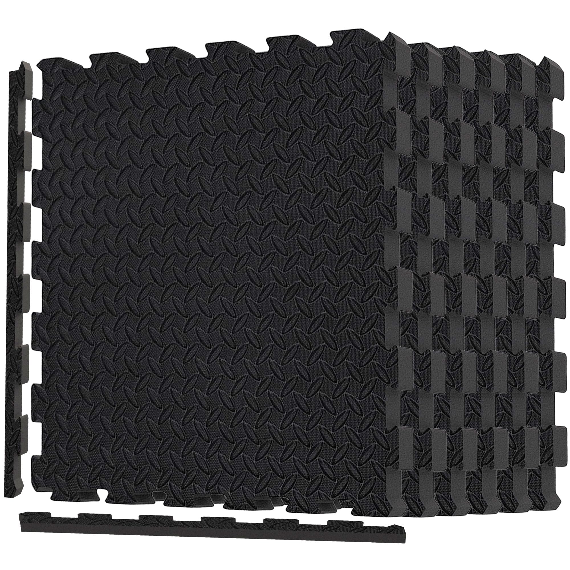 Exercise Mat EVA Interlocking Foam Floor Tiles for Home Gym, Mat for Home Workout Equipment, Workshops Under Pool, Hot Tub, Garage, Garden, Play Area Puzzle Flooring (Black, 4 Tiles (16 SQ FT))