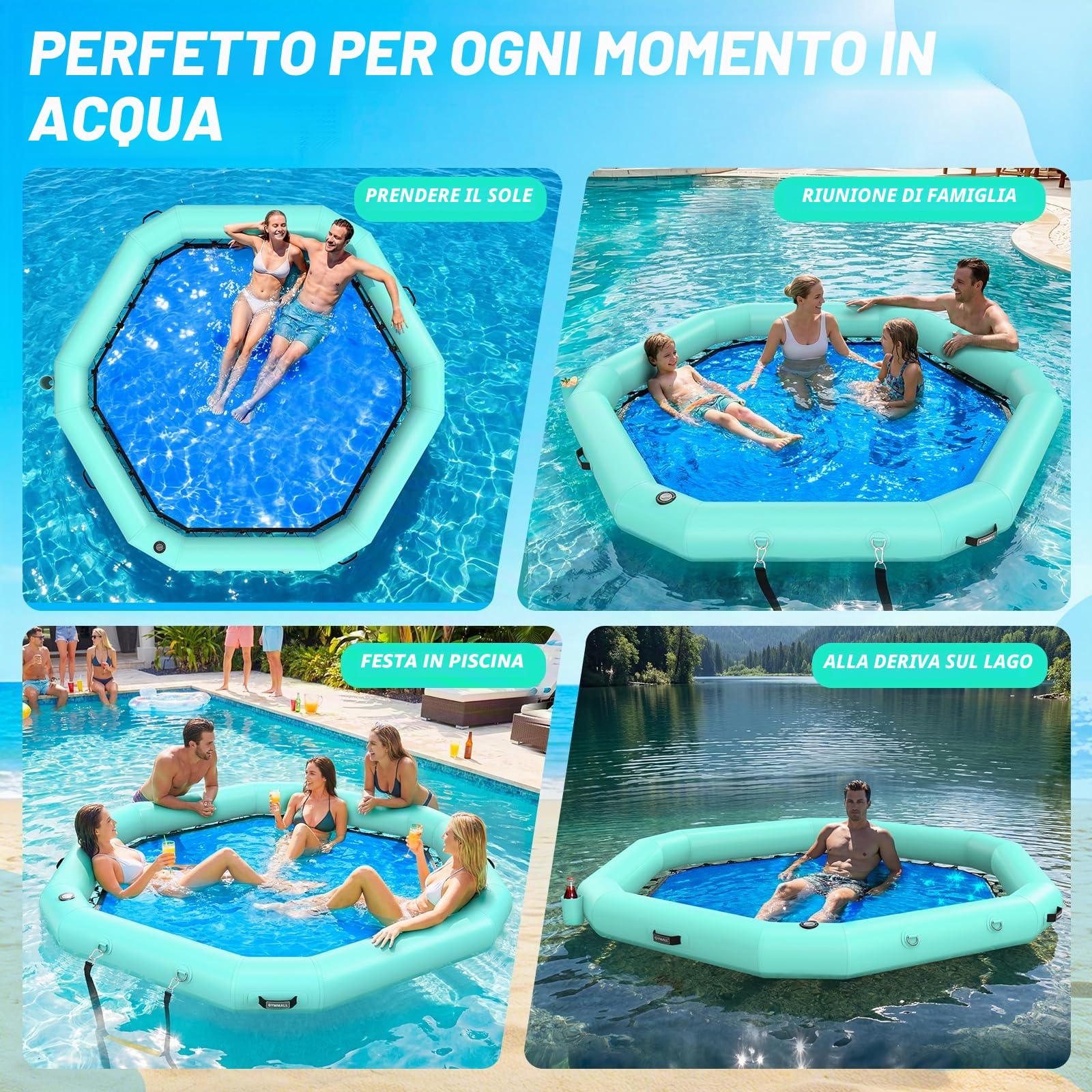 Panchina galleggiante gonfiabile, piattaforma galleggiante esagonale per adulti, galleggiante con scala per piscina, lago, spiaggia