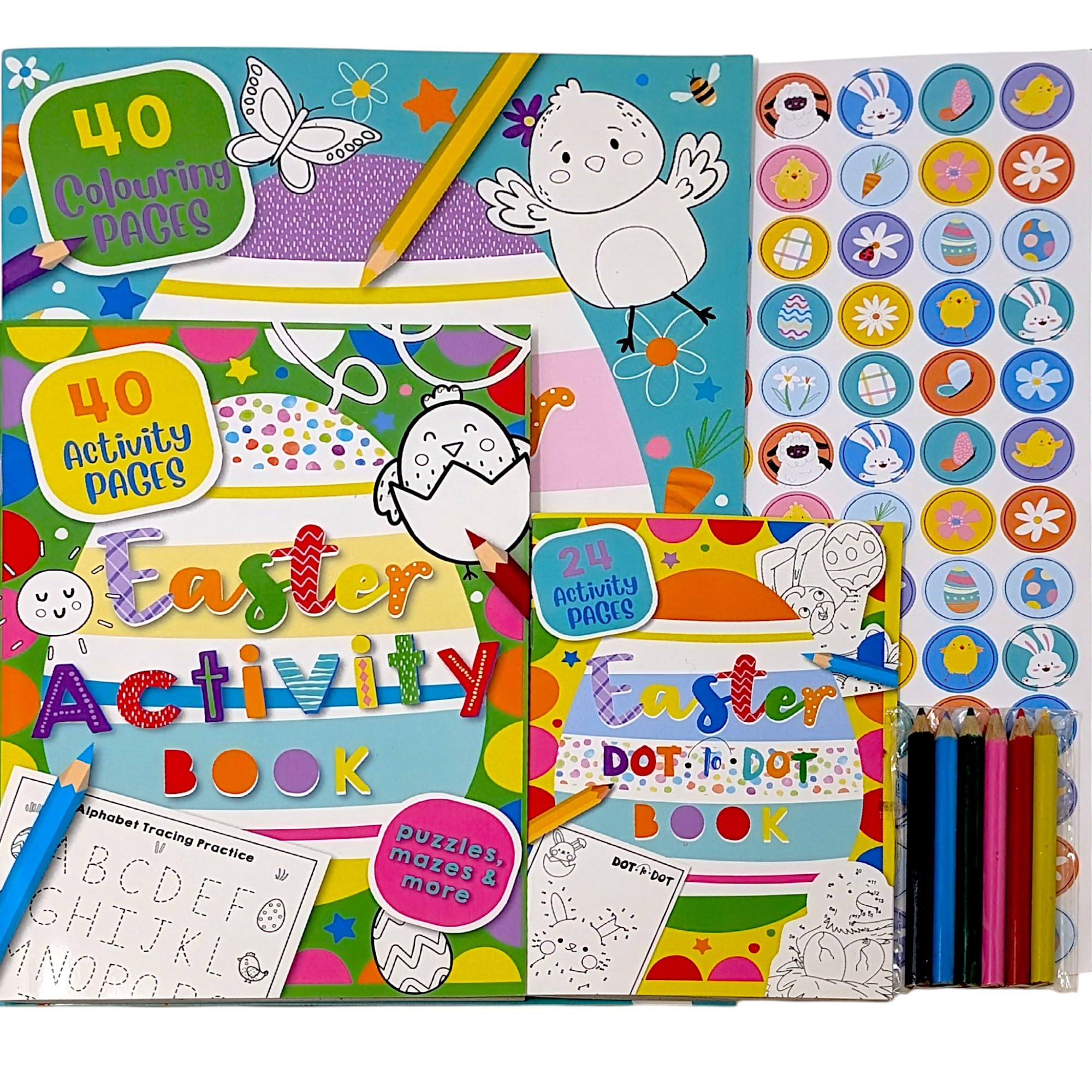 Easter Activity Pack With Books for Kids – Colouring, Dot-to-Dot, Puzzles, Stickers & Coloured Pencils | FSC Certified | Non-Chocolate Easter Gift for Boys & Girls (Ages 3-10)