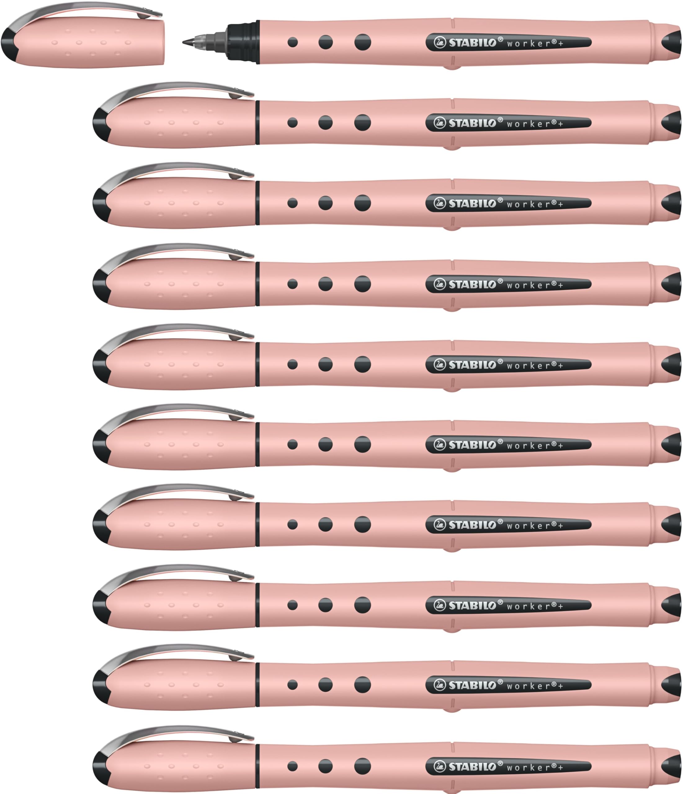 STABILO - Rollerball - worker+ NatureCOLORS Wildflower - Caja con 10 unidades - Color de cuerpo rojo - Tinta azul