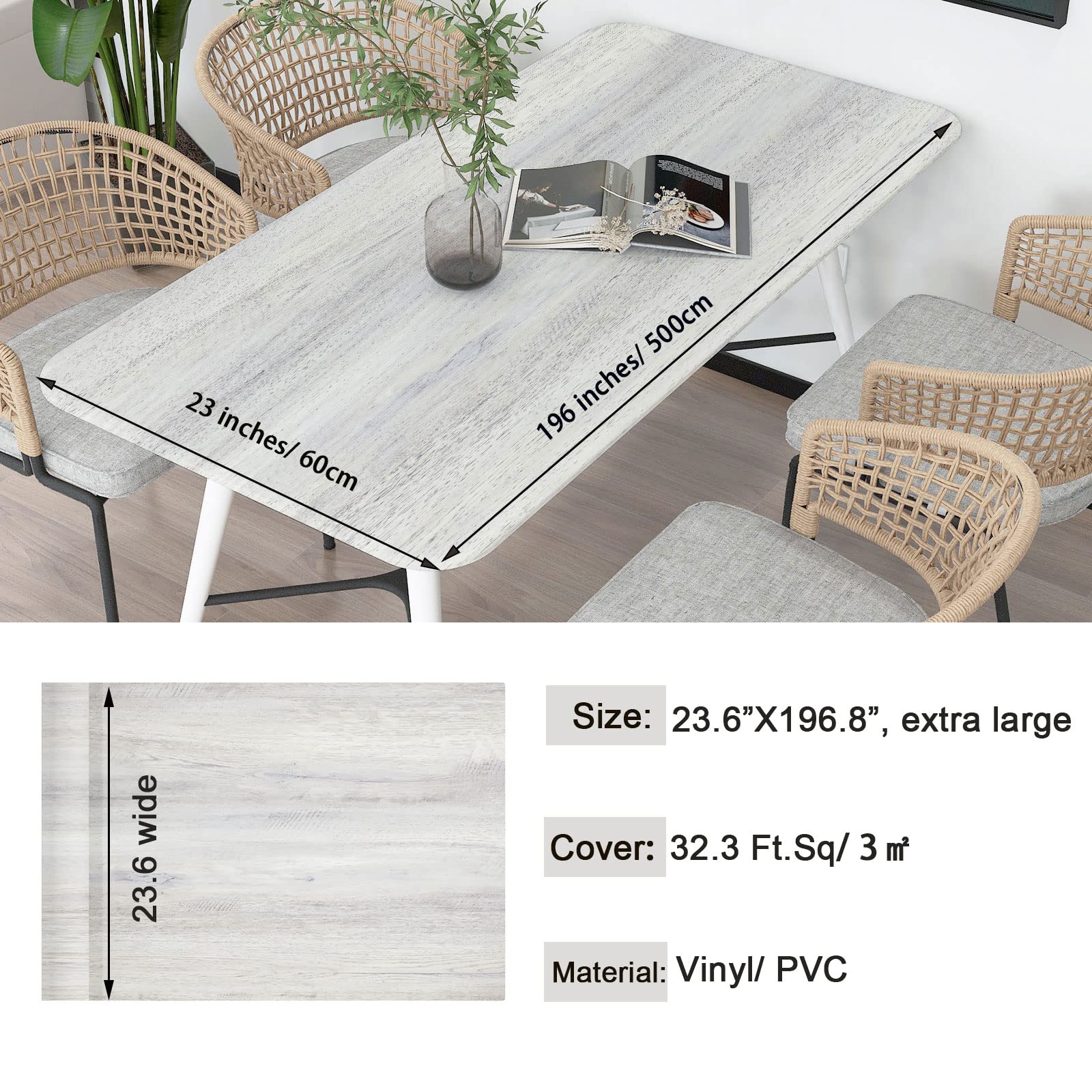 WIFEA 23.6"x 197" Wood Grain Contact Paper Peel Stick Wallpaper Self Adhesive Vinyl Film Removable Waterproof, Contact Paper for Cabinet Countertop Tabletop Wall Shelf, Grey Rustic Oak Wood Textured