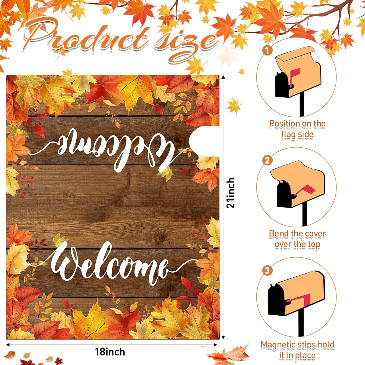 Blosssound Fall Mailbox Cover Magnetic Thanksgiving Post Box Decor Standard Size 20 x 18 Inch Decorative Mailbox Cover for Thanksgiving Autumn Harvest Garden Yard Decoration(Maple Leaf)